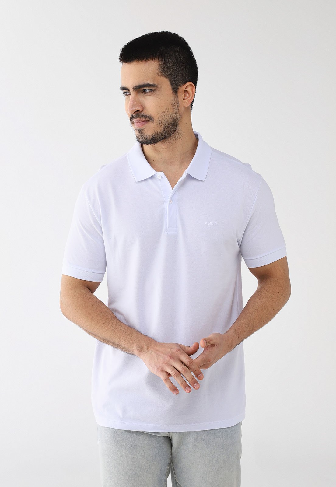 Polo Masculina Forum Logo Bordado Branca