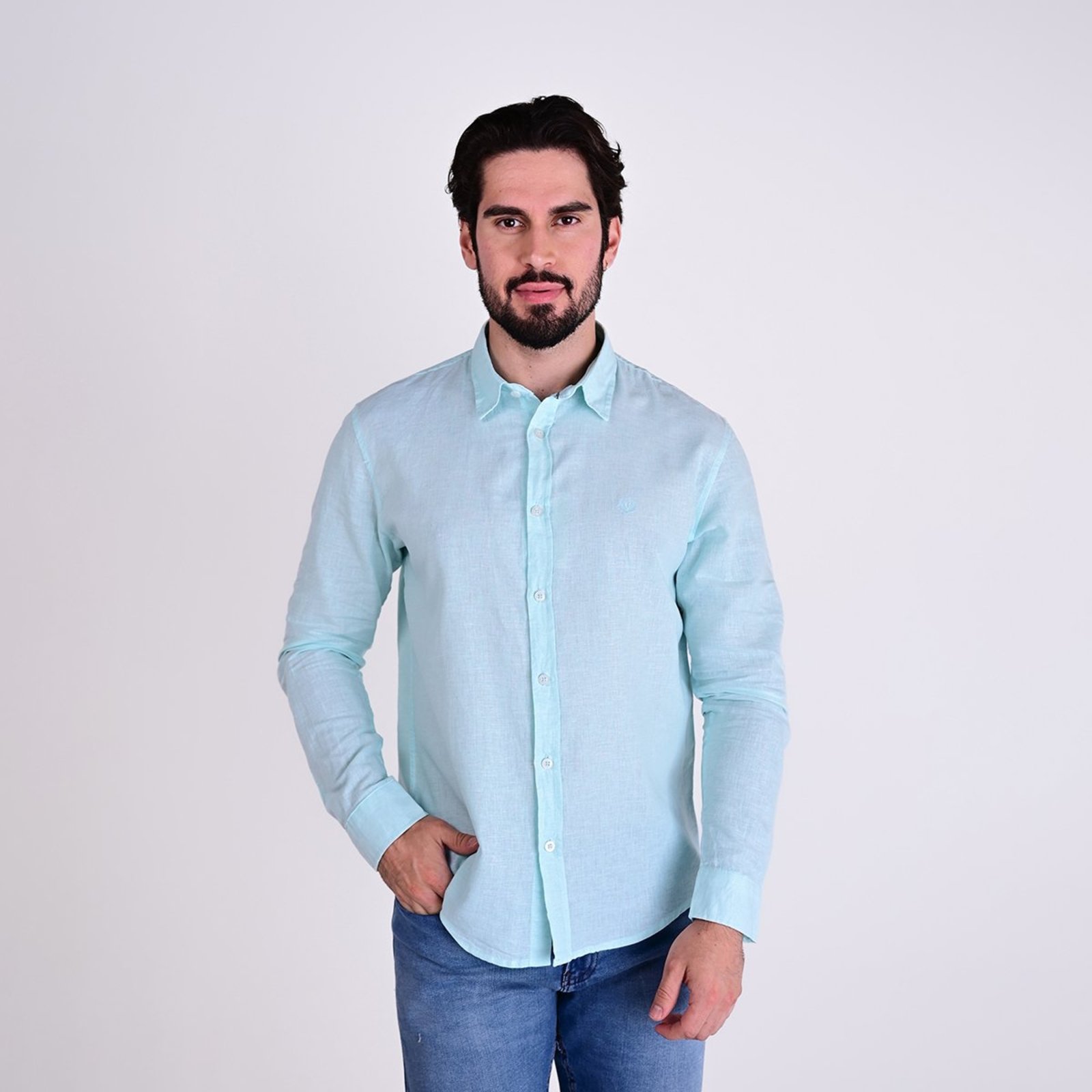 Camisa VersatiOld Linho Custom Fit Verde Capri