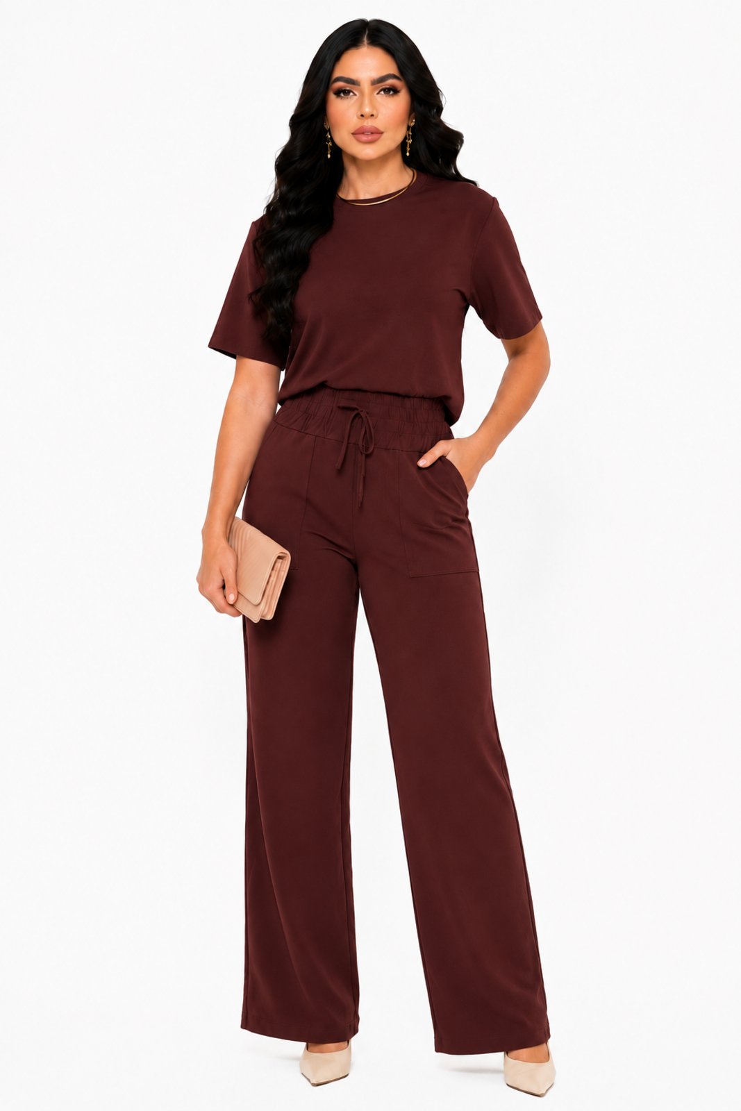 Conjunto Moletinho D Bell Outlet Fashion Comfy Chic Marrom Queimado