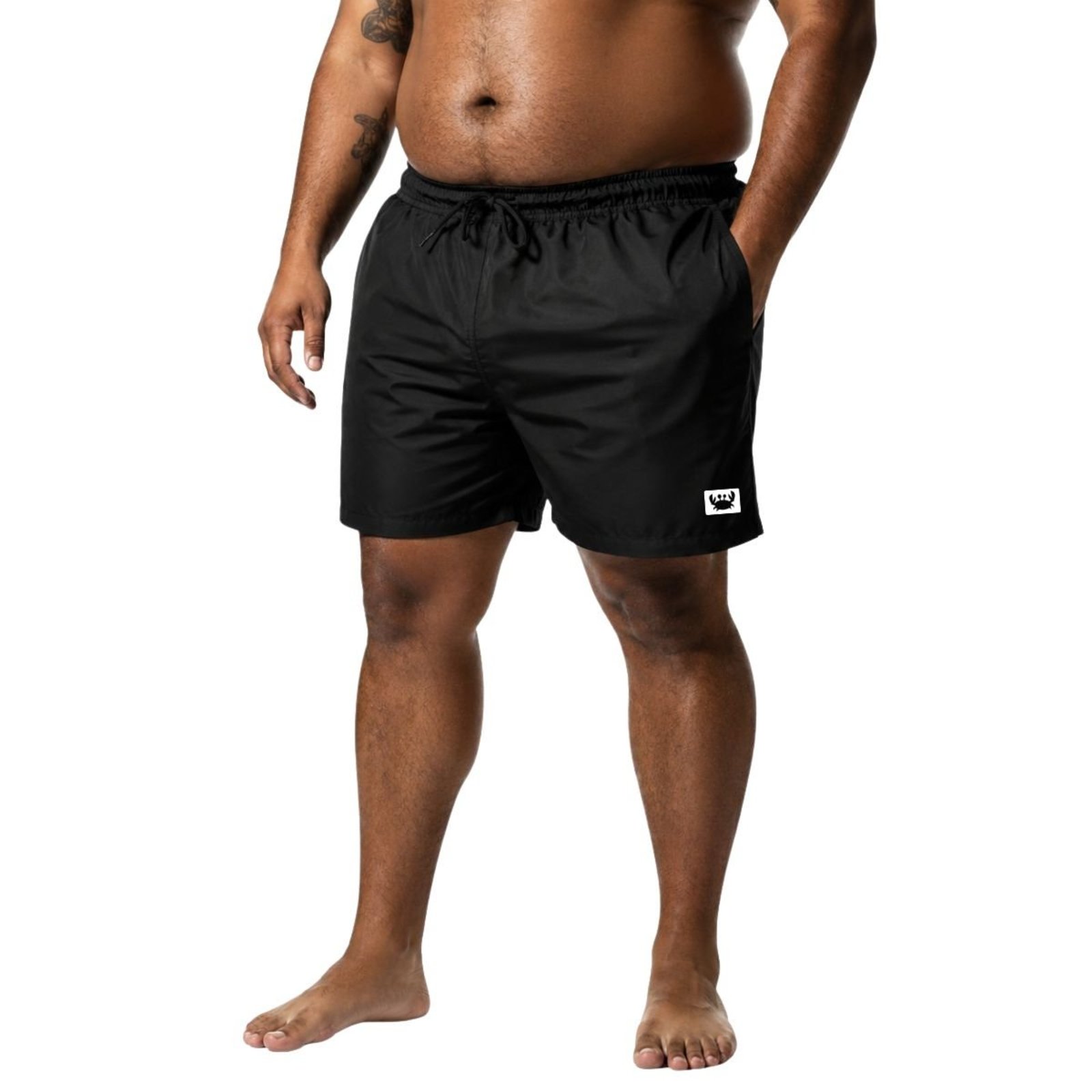 Short Tactel Leve Plus Size Masculino Relaxado Moda Praia Bermuda Estampada Treino Fitnes Academia Preto
