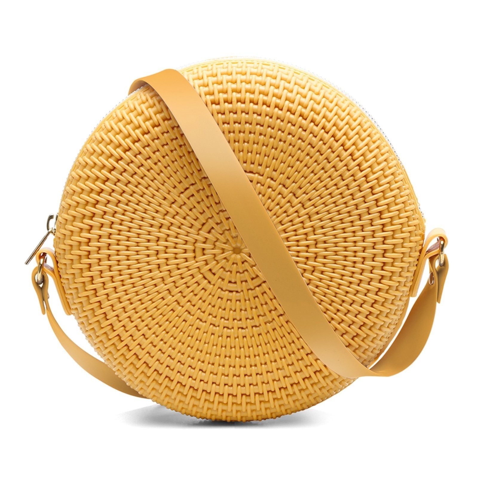 Bolsa Transversal Tiracolo Feminina Redonda Casual Pvc Mostarda
