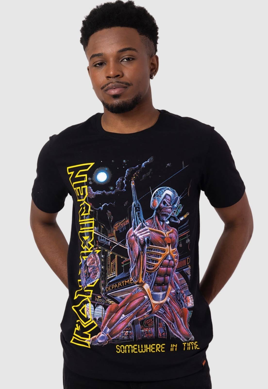 Camiseta Piticas Iron Maiden Somewhere In Time 2 Preto