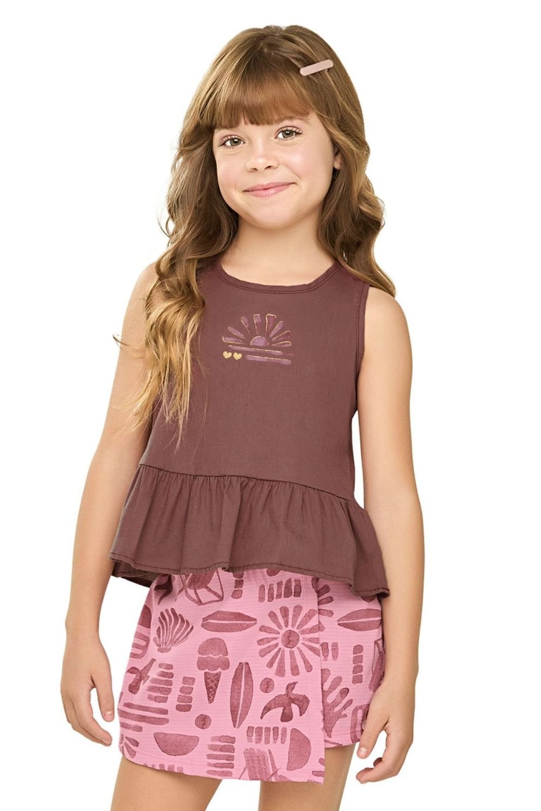 Infantil - Conjunto Menina Babado Sunset Elian Marrom