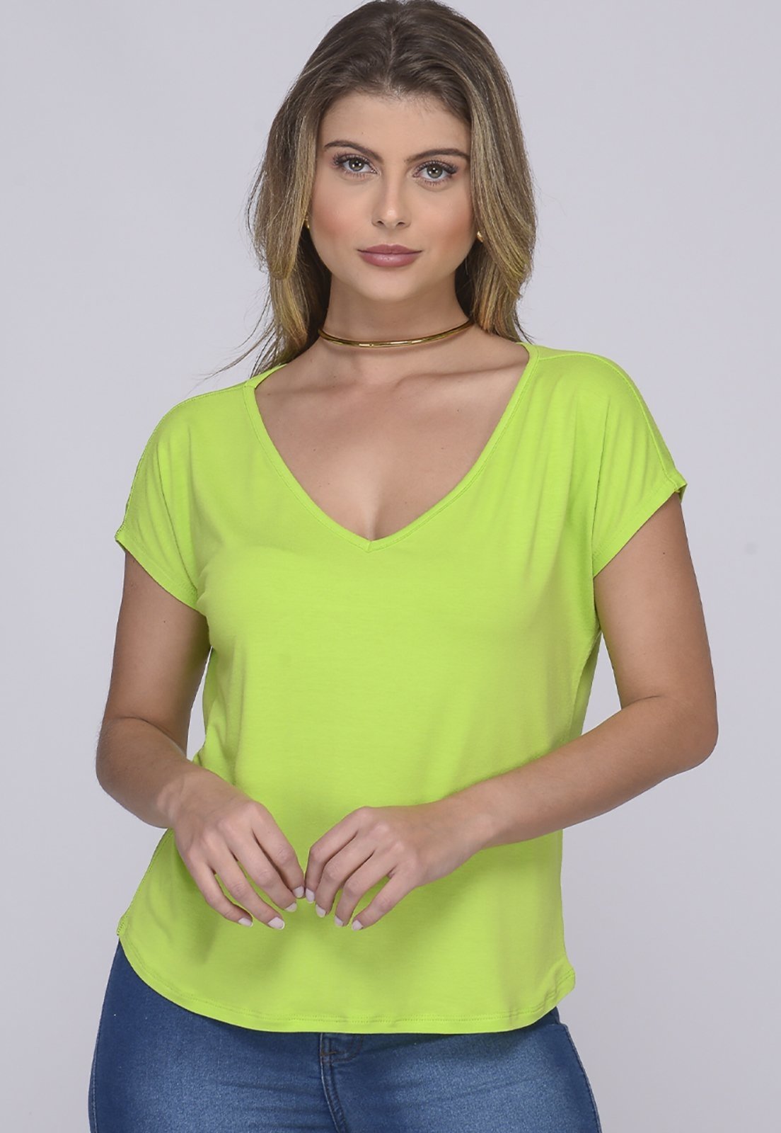 Blusa M/C Decote V B’Bonnie Ioná Verde Limão