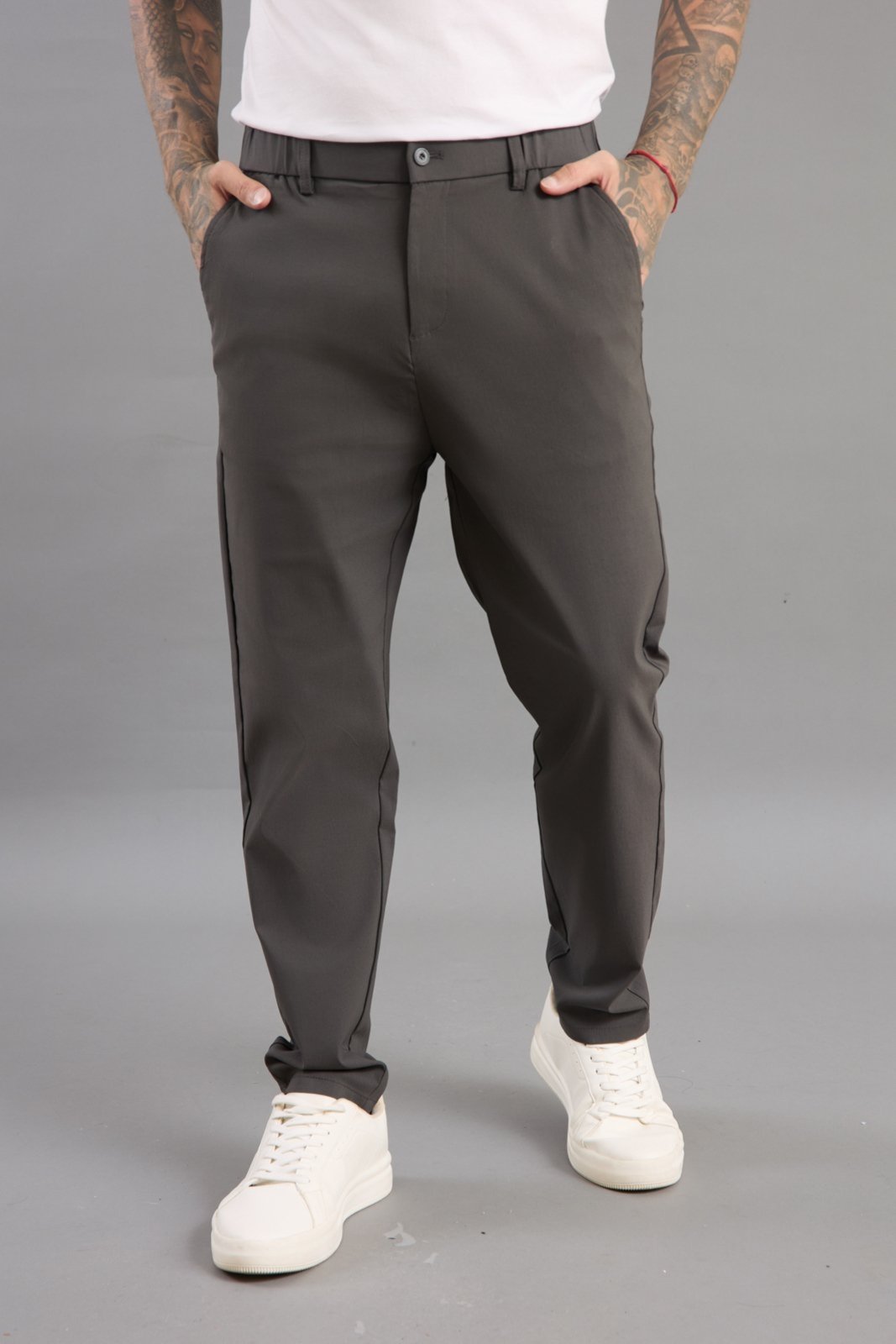 Calça Alfaiataria Masculina Social Slim Color Dialogo Cinza Escuro