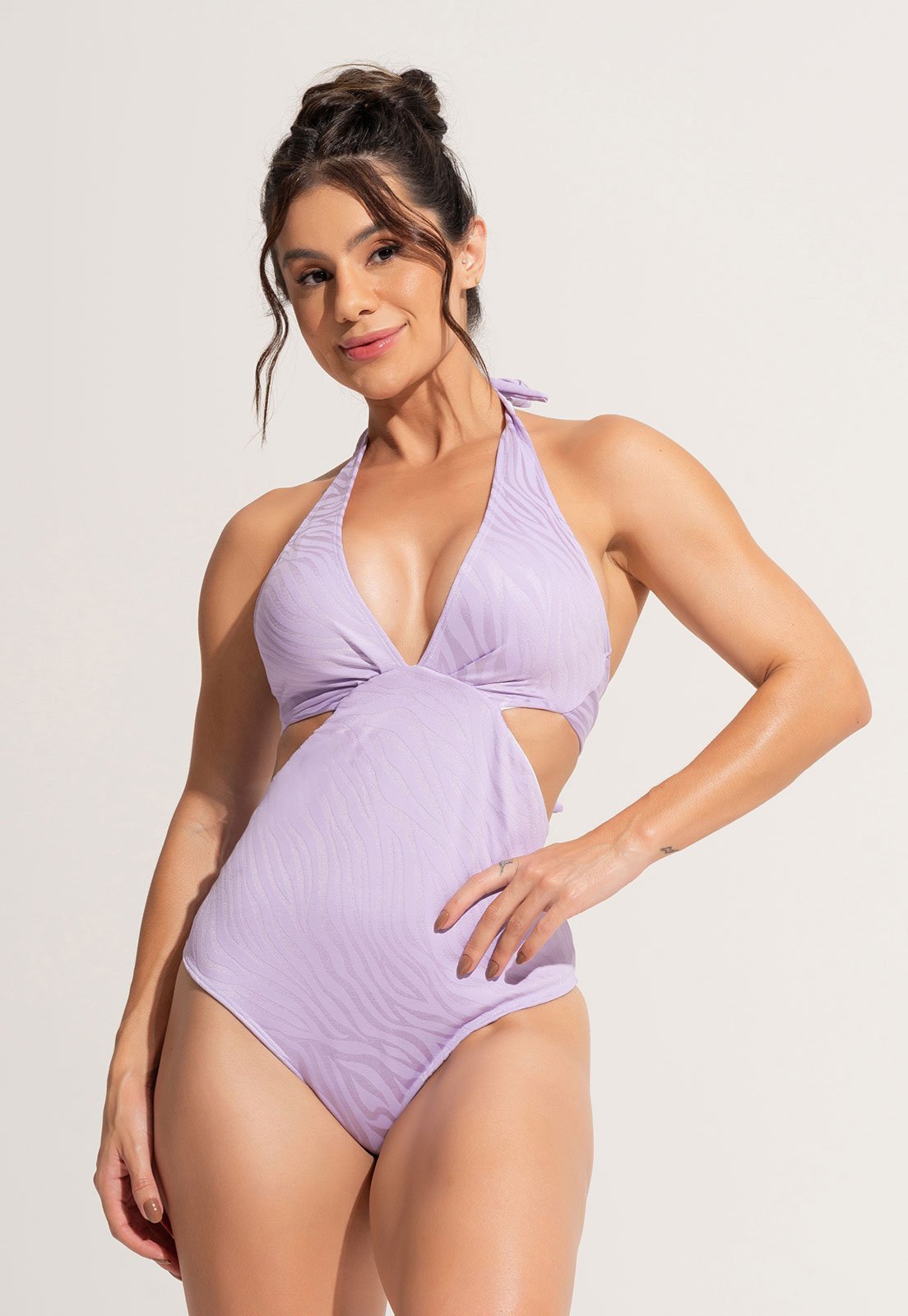 Maiô MVB Modas Engana Mamãe Decote Cavado Jacquard Lilás
