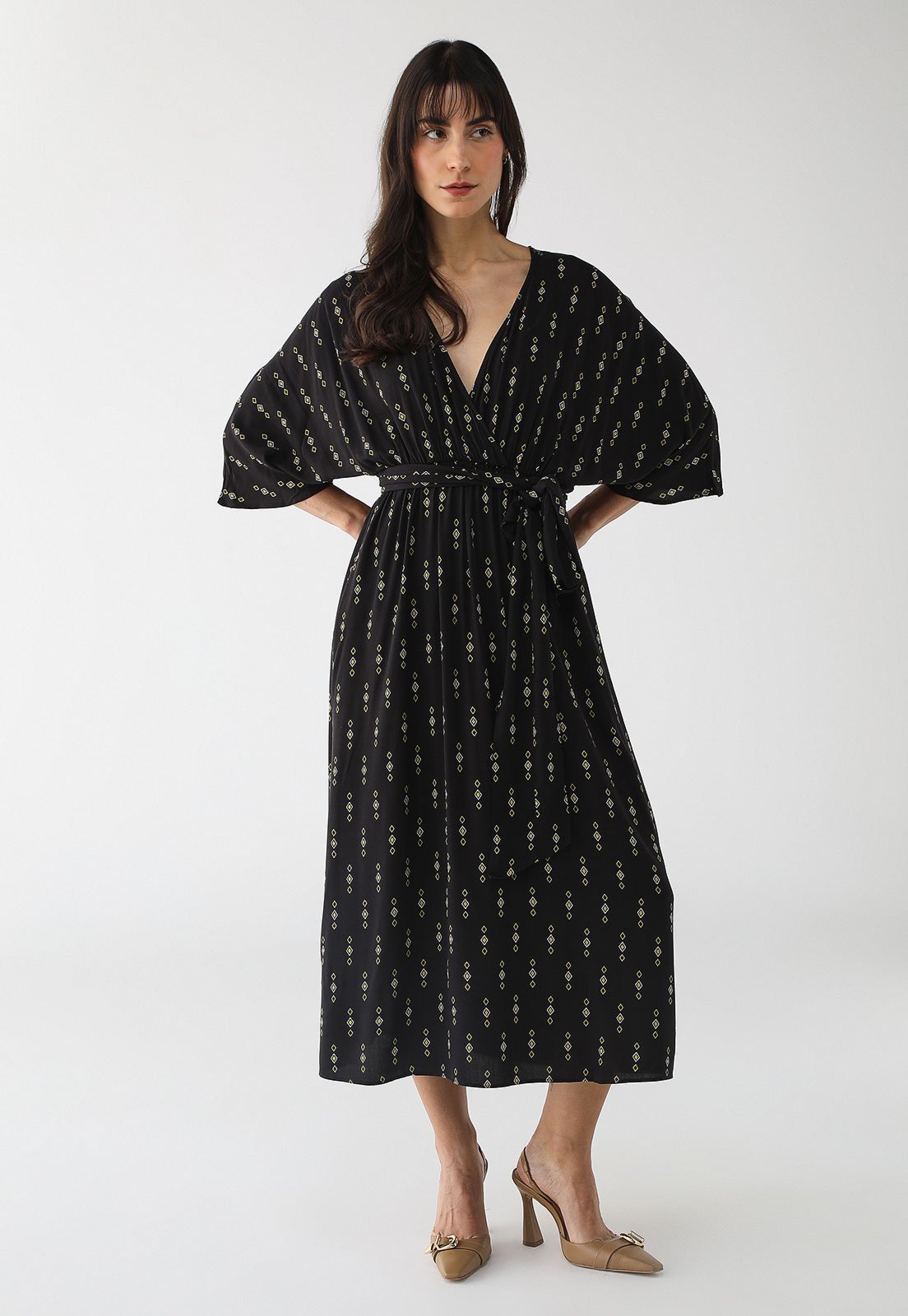 Vestido Lez a Lez Midi Estampado Preto