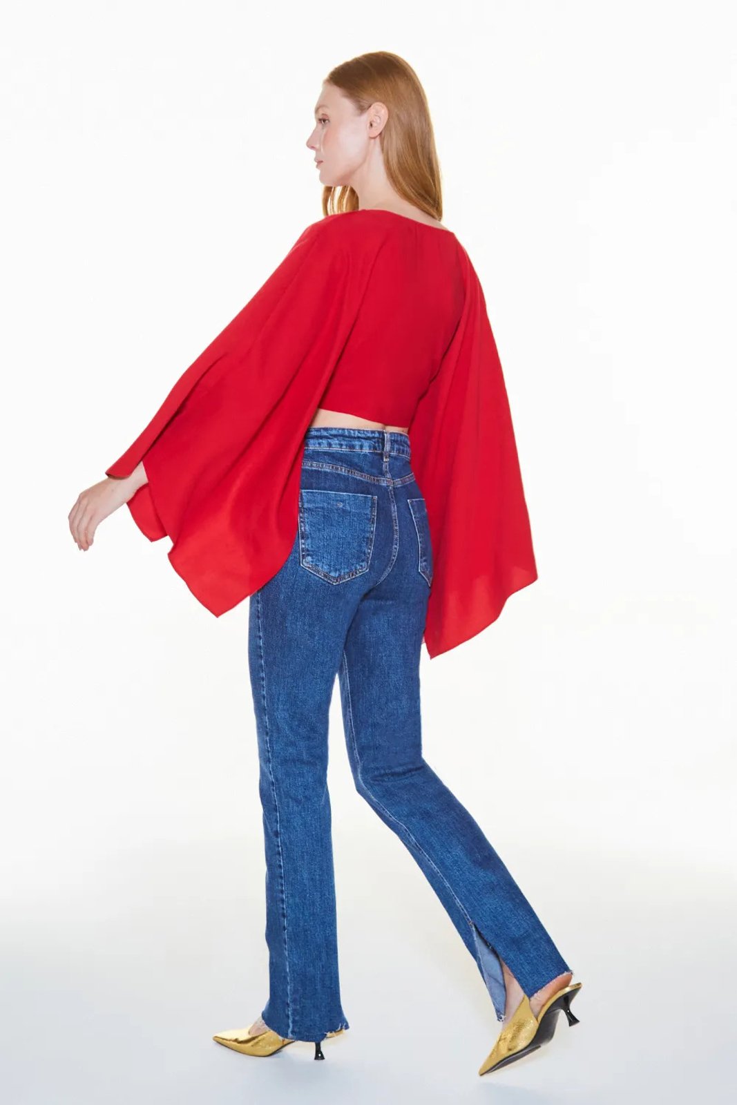 Vista 3 Blusa Manga Longa Zen Fluída Decote V vermelho ZEN vermelho