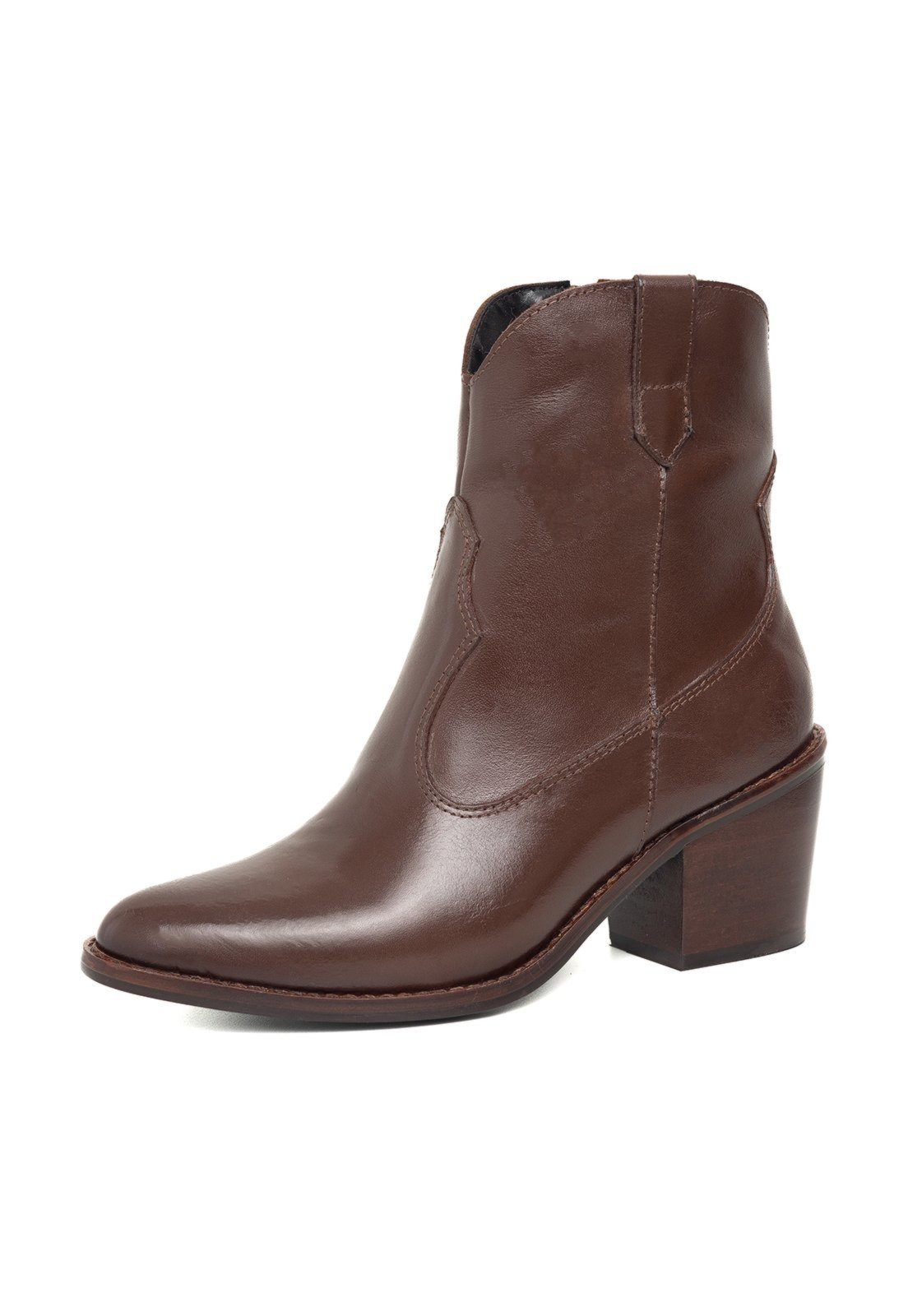 Bota Western Texana Bico Fino Cano Curto Country Couro Chocolate Tellini Store