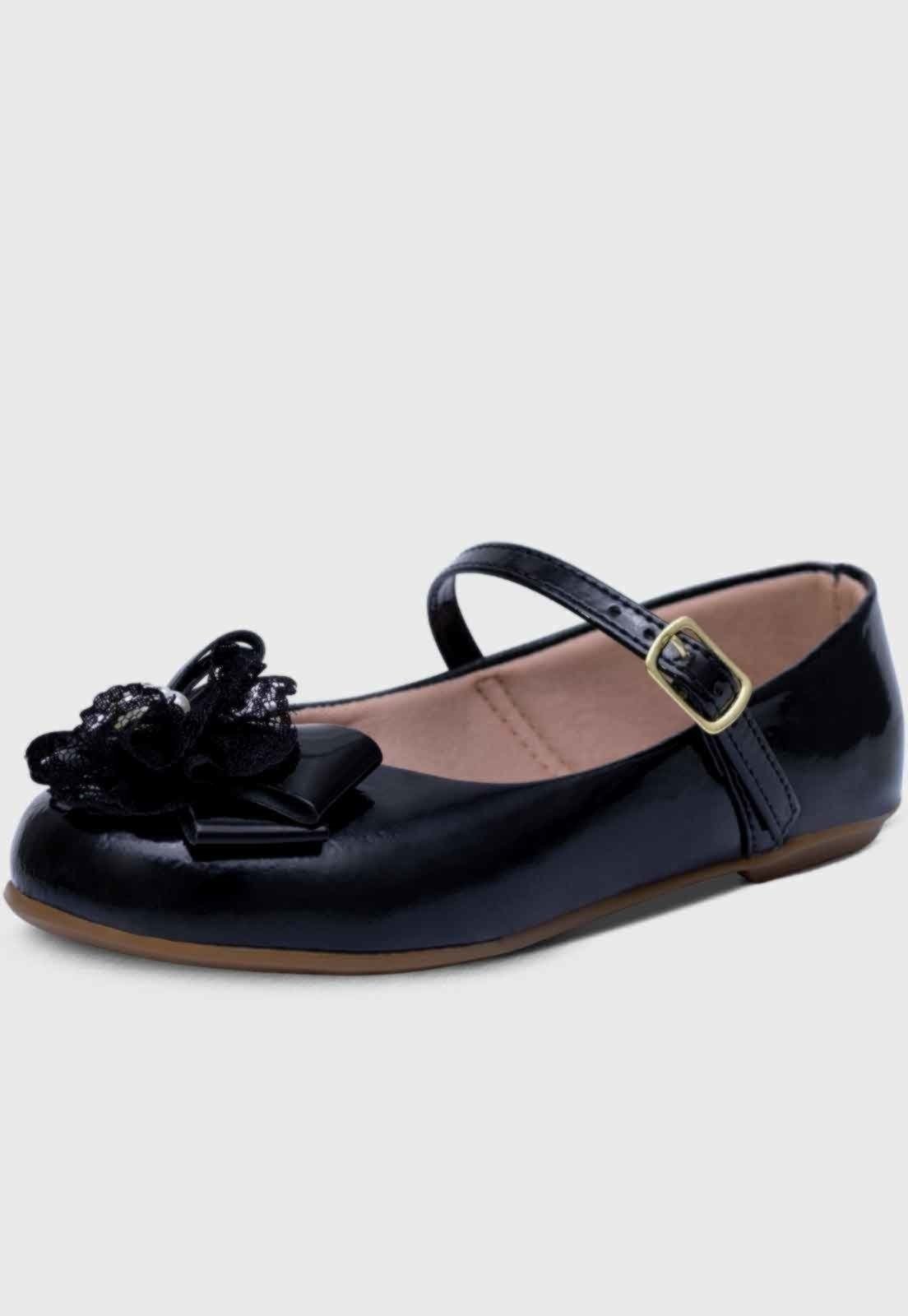 Infantil – Sapatilha Popidi Feminina Laço Perola Renda Preto