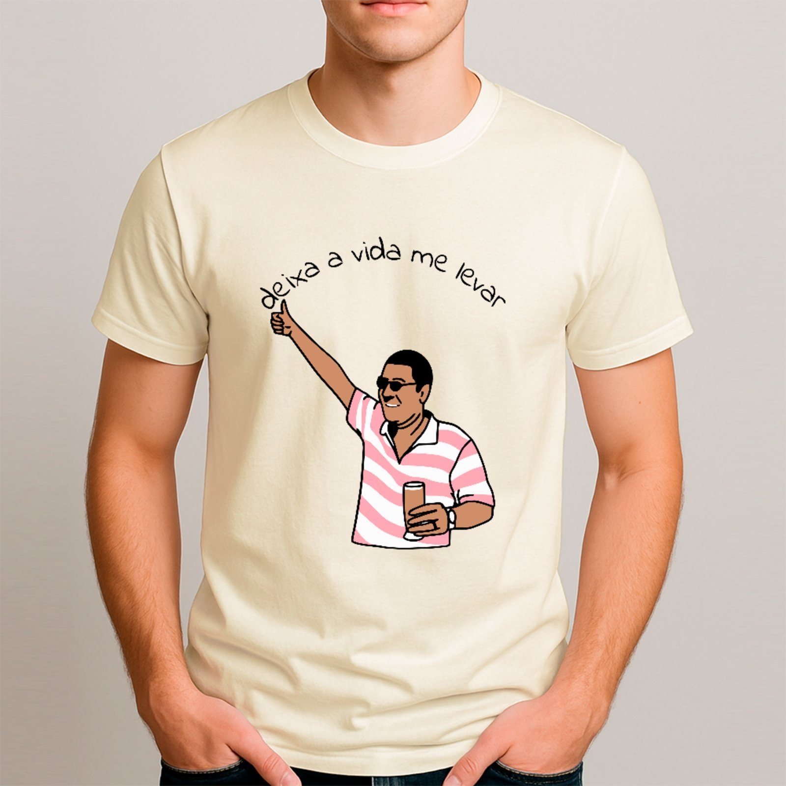 Vista 2 Camiseta Ousy Básica Deixa A Vida Me Levar Meme Brasileiro Unissex Off White off-white white ousy off-white white
