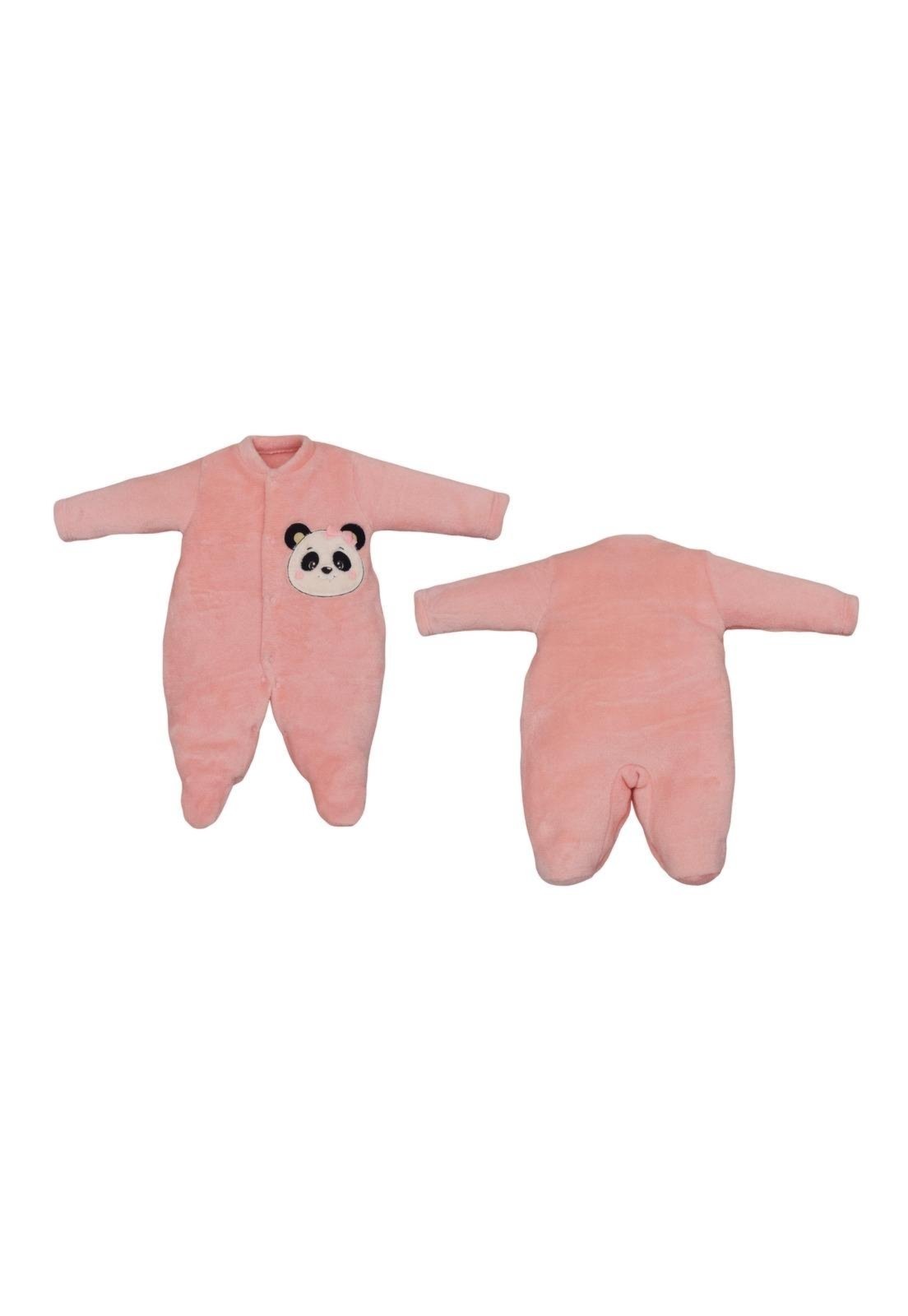 Infantil - Macacão Longo Aveludado Panda Menina Upi Uli M Rosa