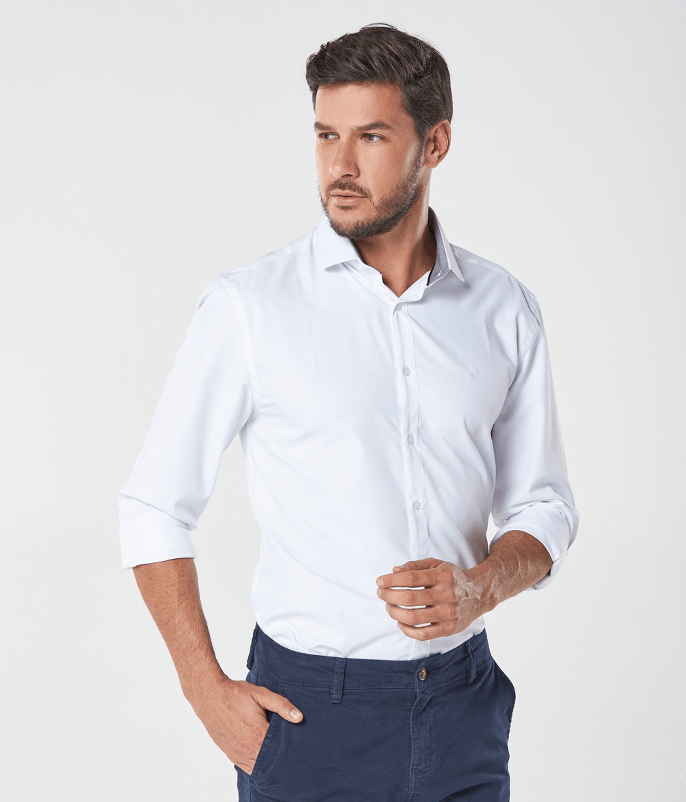 Camisa Business Com Mk Bordado Masculina Branca