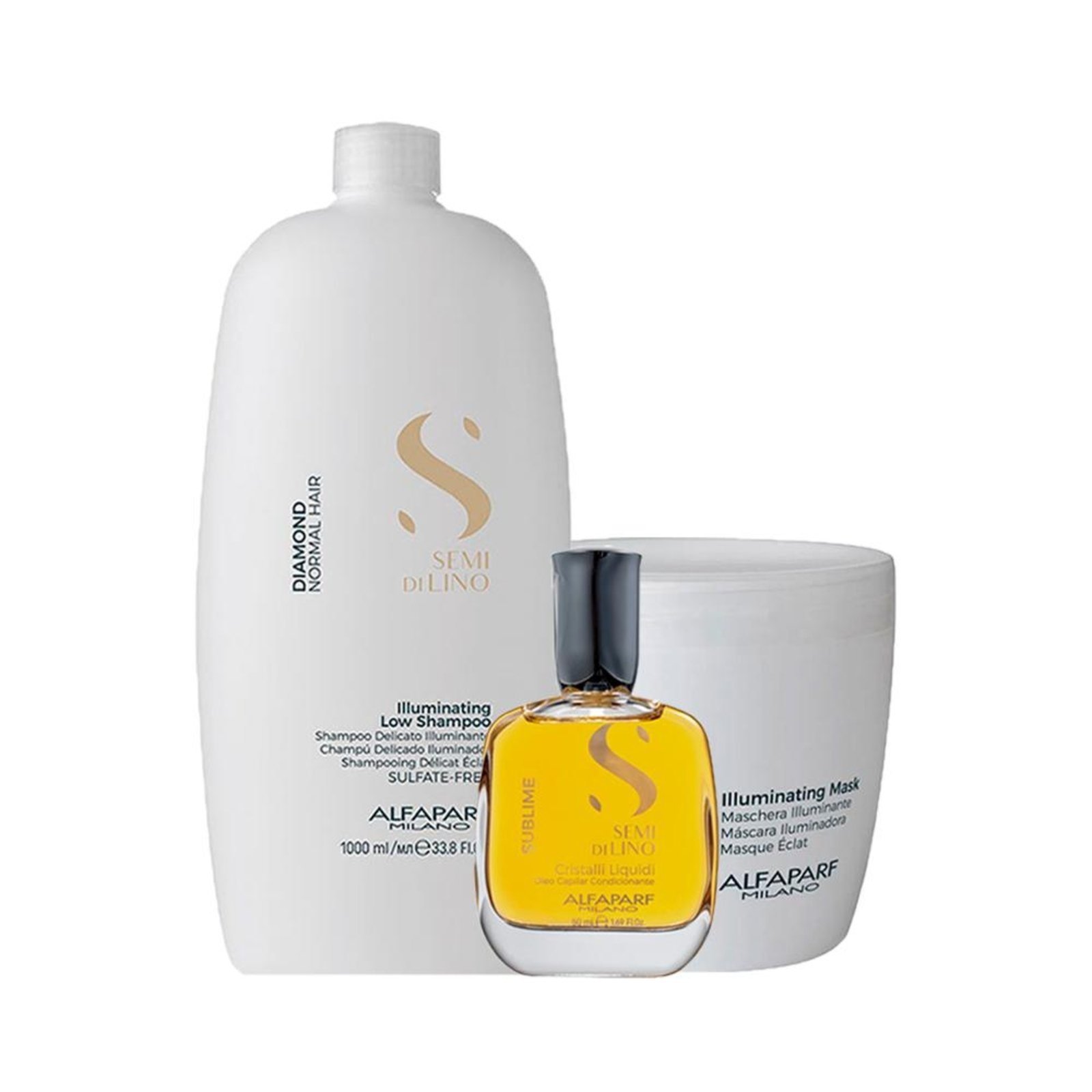 Alfaparf Semi Di Lino Diamond Shampoo, Máscara e Óleo