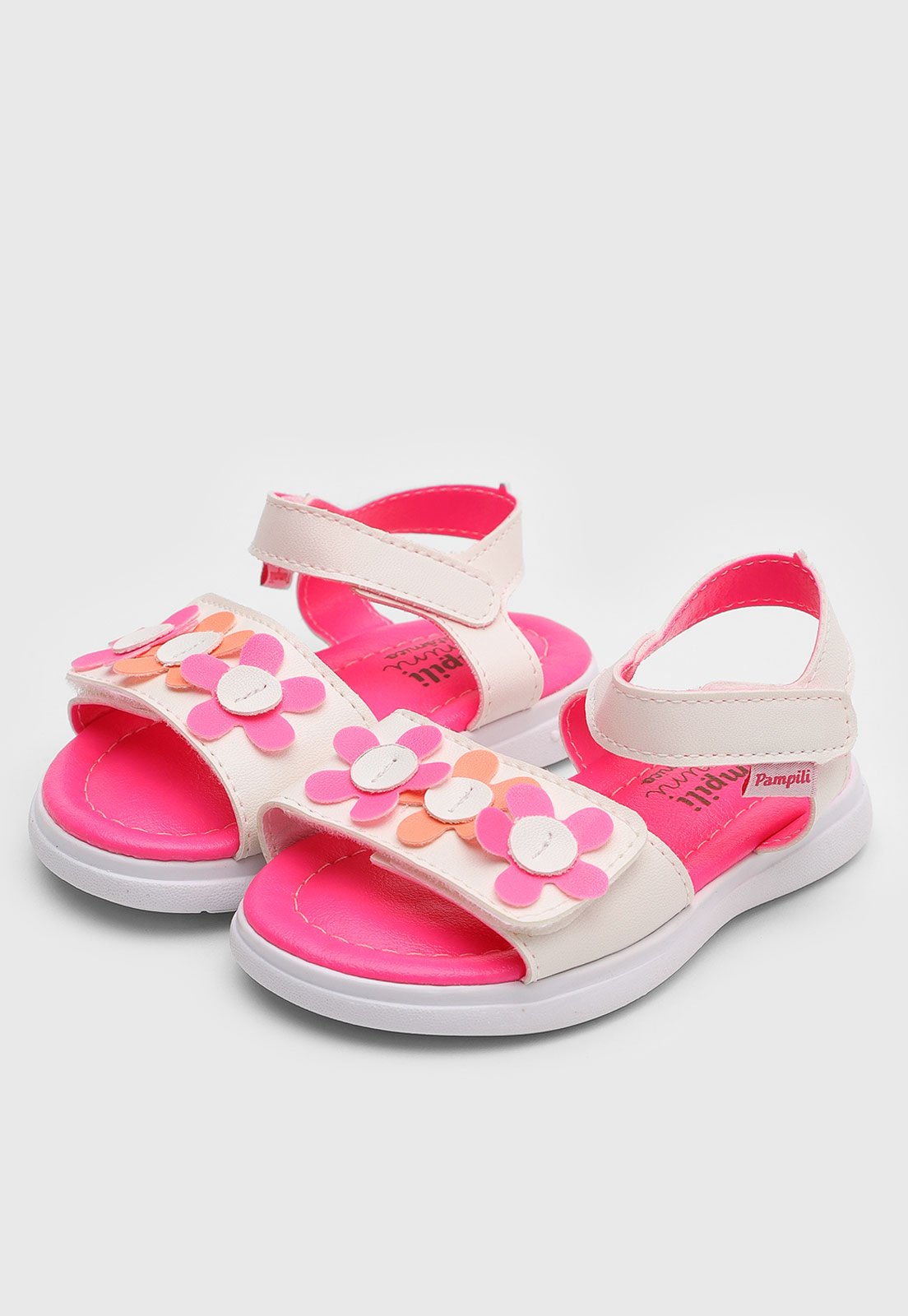 Vista 2 Infantil - Sandália Pampili Lili Aplicação Floral branco Pampili branco