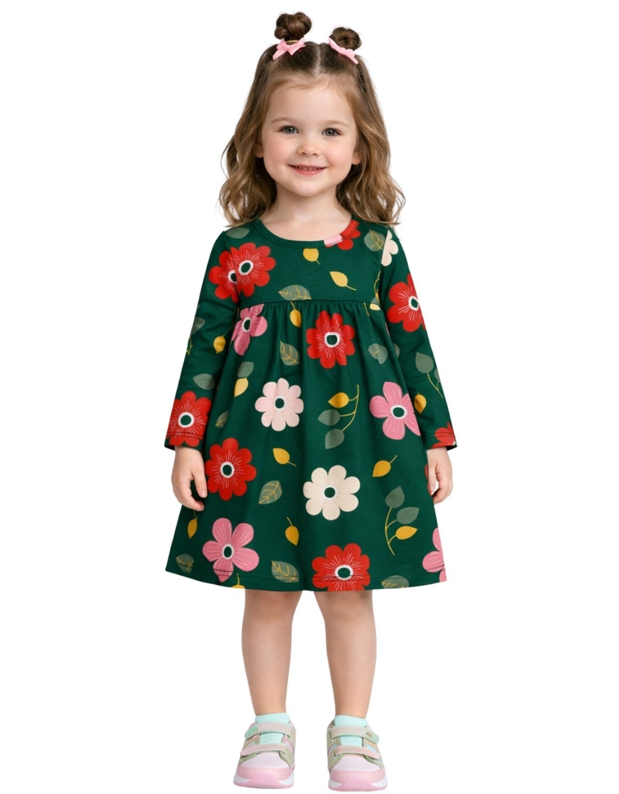 Vista 2 Infantil - Vestido Manga Longa Kyly Floral Pinheiro verde Kyly verde