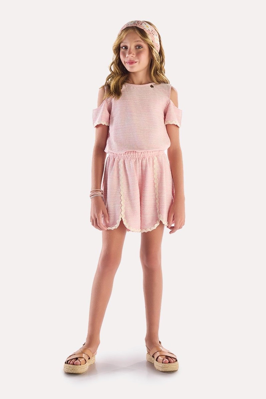 Infantil - Macaquinho Monocromático Texturizado Rosa