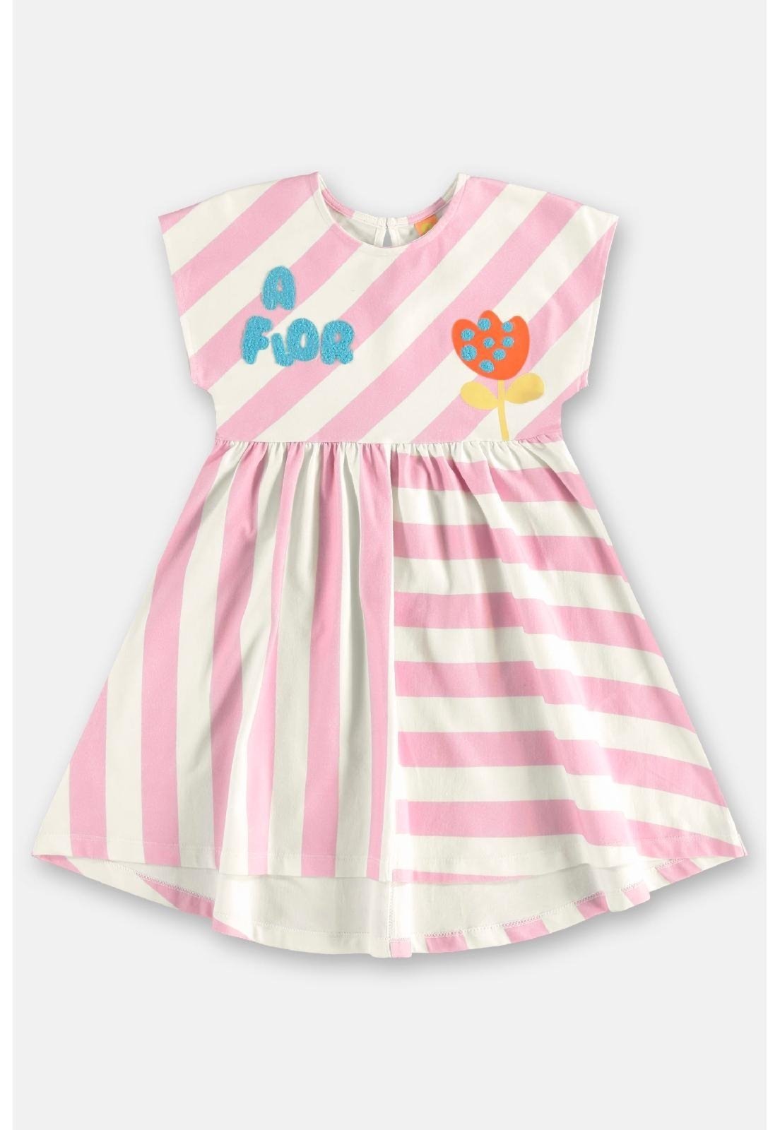 Vista 3 Infantil - Vestido Flores em Cotton Três e Já branco Três e Já branco