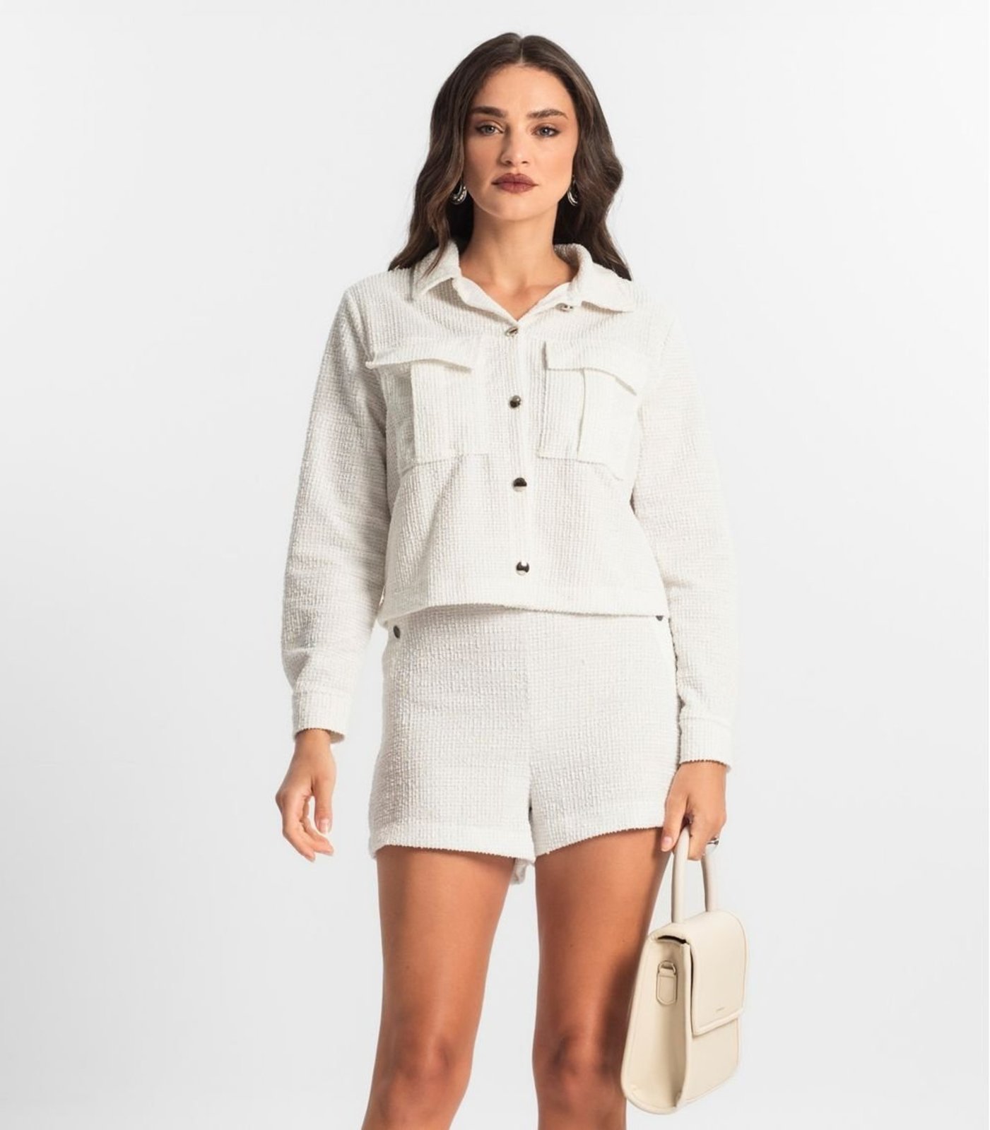 Shorts Feminino de Tweed Shine Endless Branco