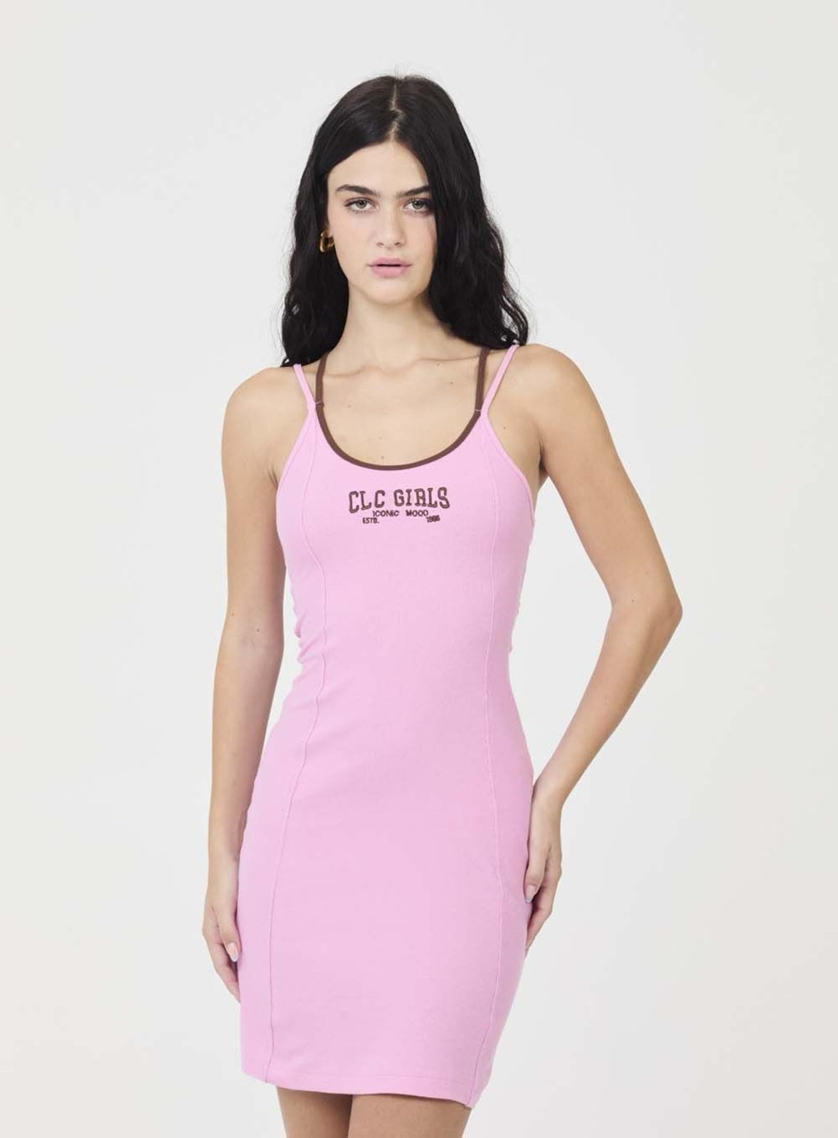 Vestido Small Canelado com Contraste Rosa