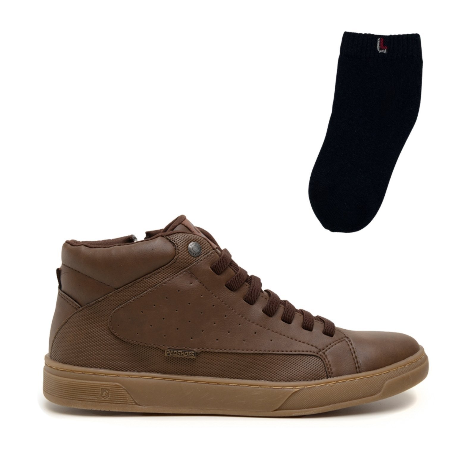 Sapatenis Masculino Rovetto Cano Alto Casual Kit Meia Preta Elegante