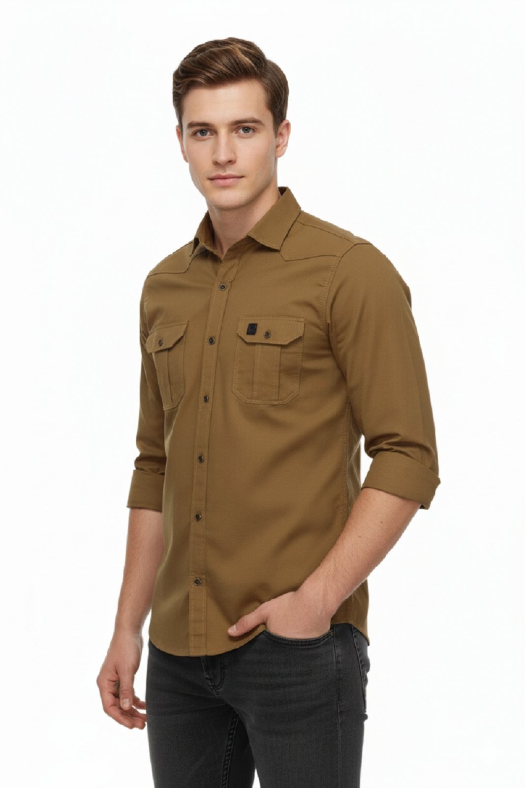 Camisa Manga Longa Amil Scorpion Modelagem Comfort Tecido Sarja Algodão 1747 Kaki