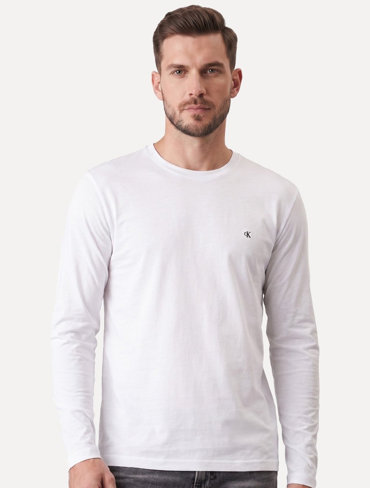Camiseta Calvin Klein Masculina Meia Malha CK Signature Branca