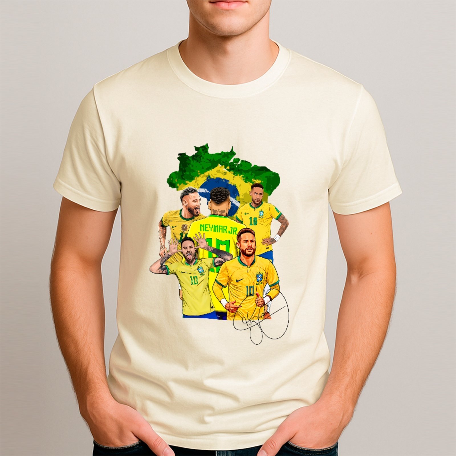 Camiseta Ousy Básica Tributo Ao Neymar Brasil Futebol Seleção Unissex Off White