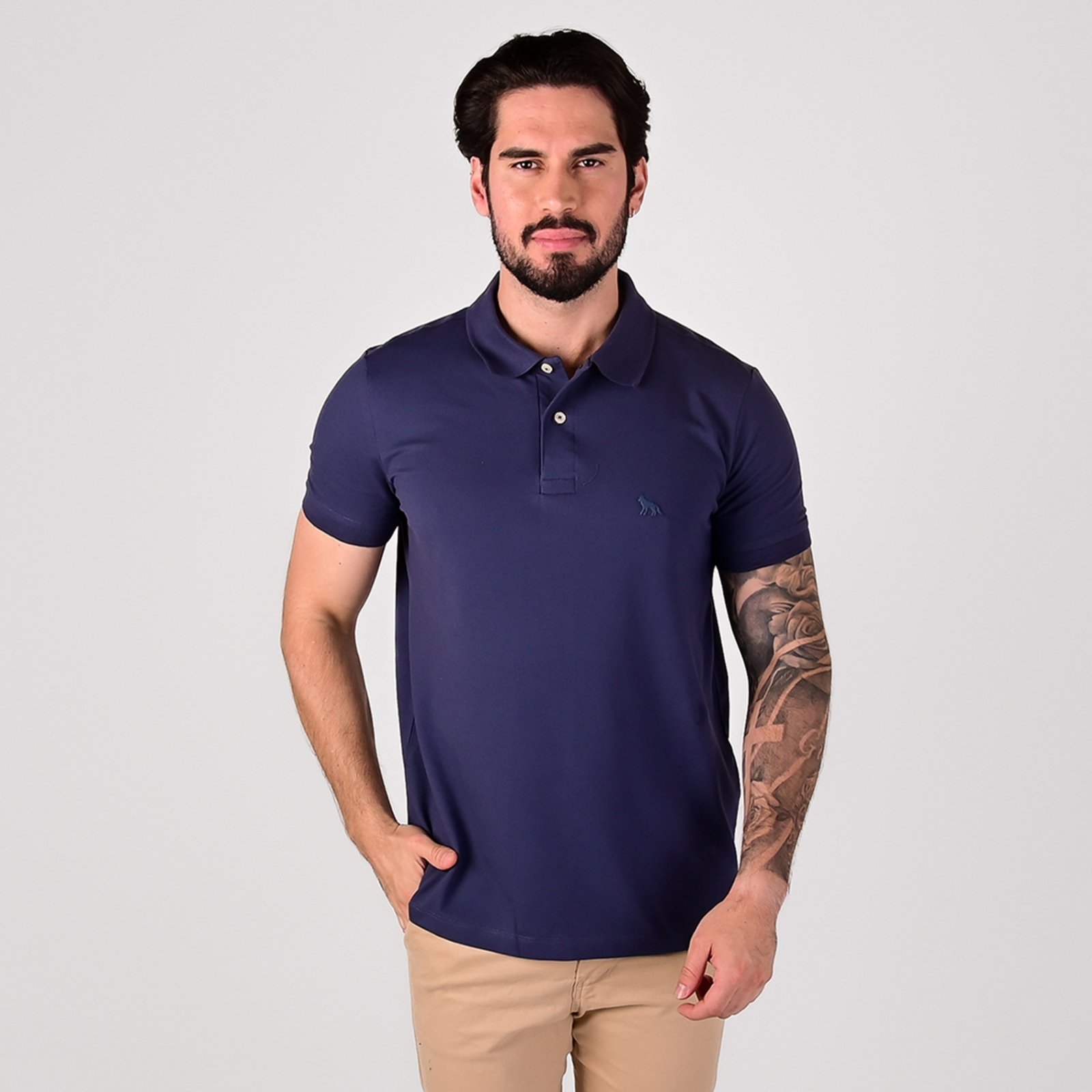Camisa Polo Acostamento Elastano Azul Navy