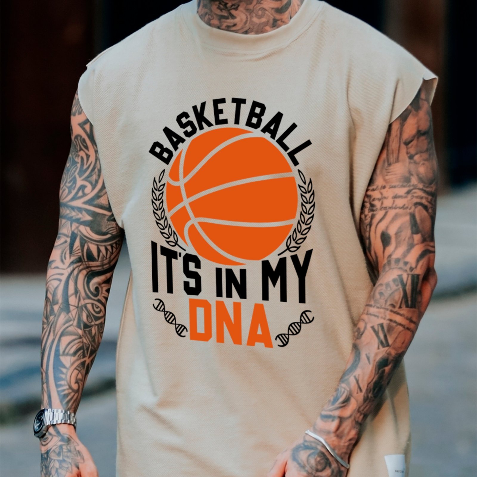 Camiseta Regata Machão Ousy Basquete DNA Esportiva Oversized Masculina Off White