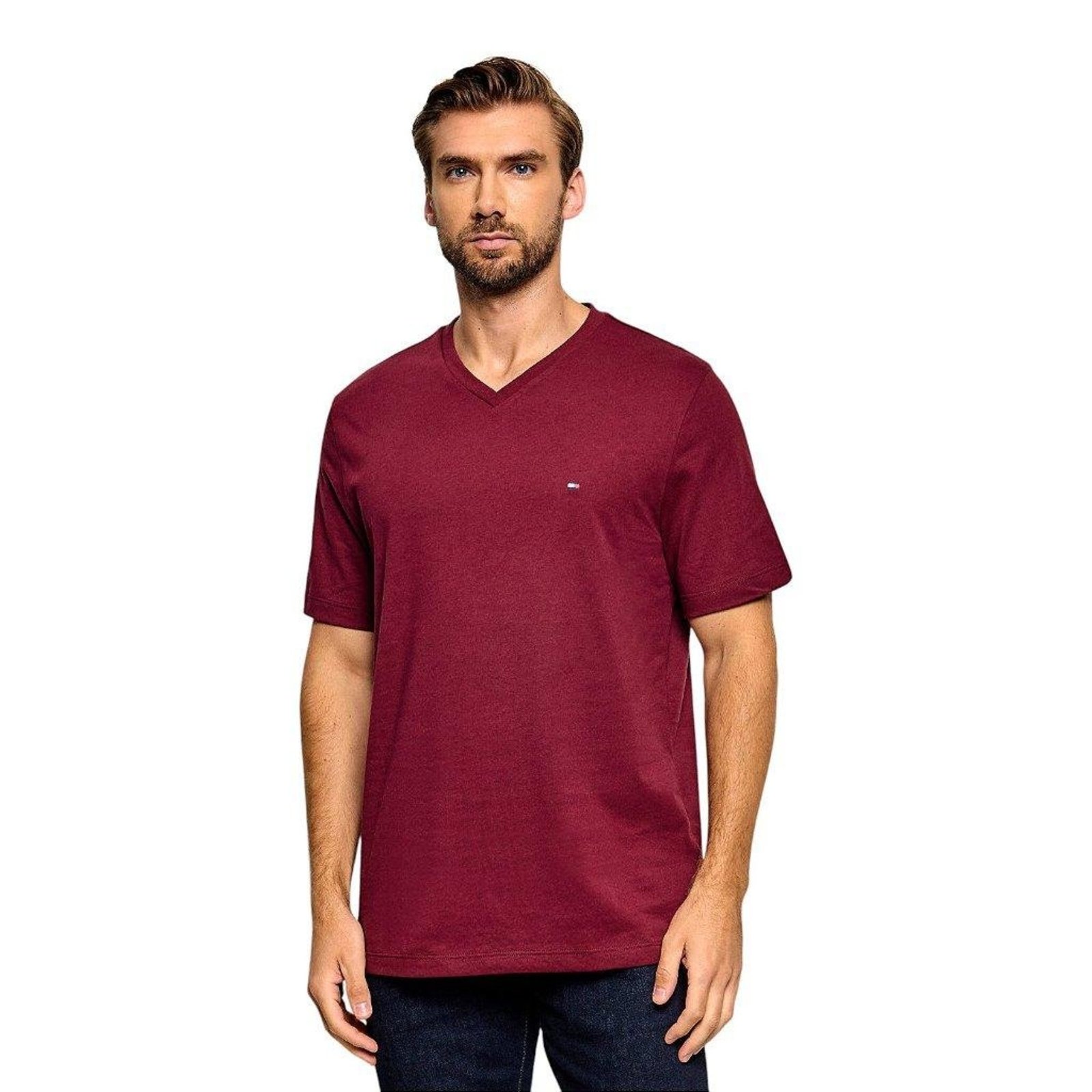 Camiseta Tommy Hilfiger Essential Gola V Masculino Vinho