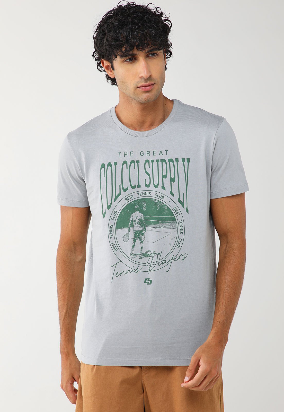 Camiseta Masculina Colcci Estampa Esportiva Cinza Claro