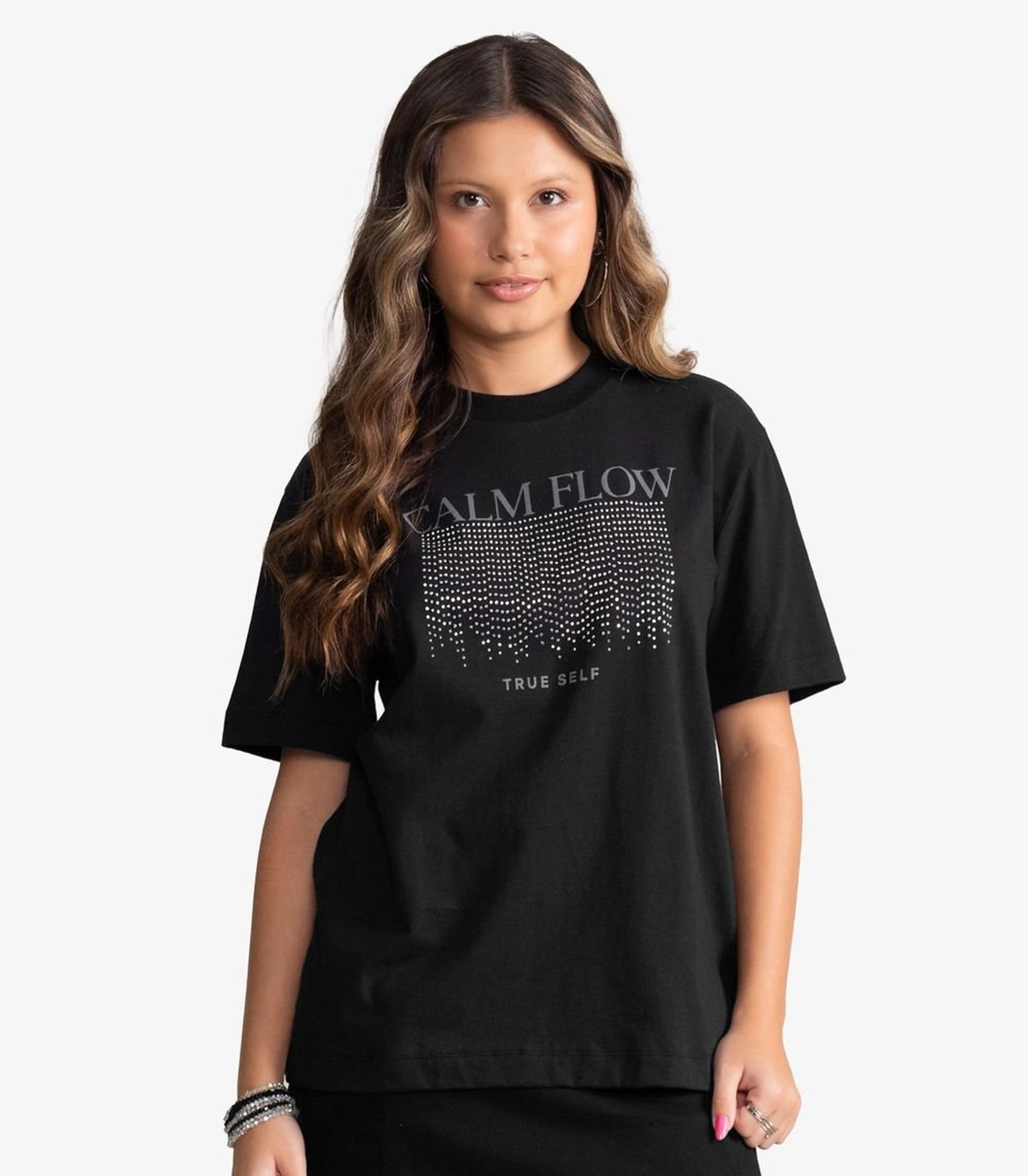 Infantil - T-Shirt Feminina Meia Malha Com Estampa Minty Preto