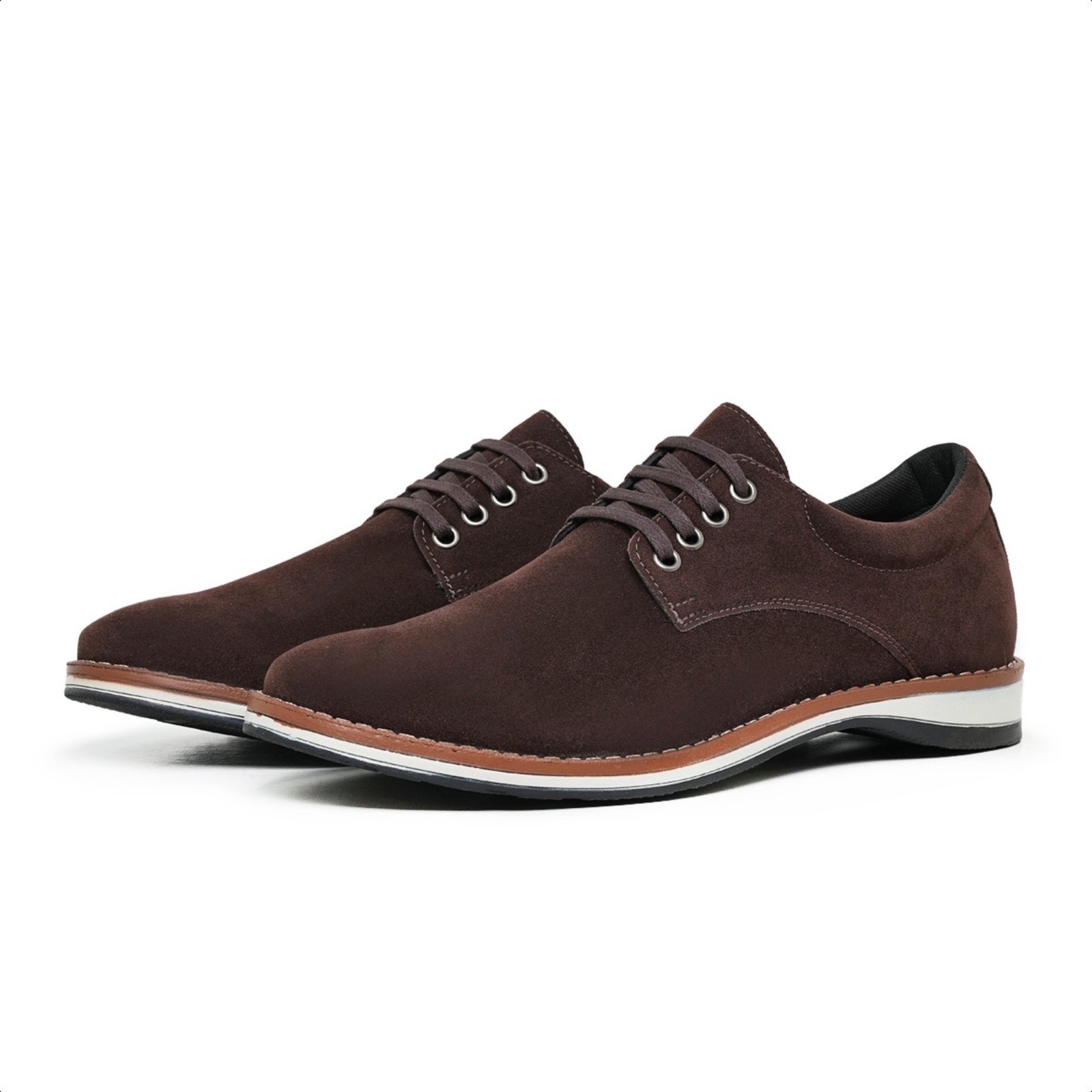 Sapato Masculino Social Casual Oxford com Cadarço em Camurça Moderno Premium Café