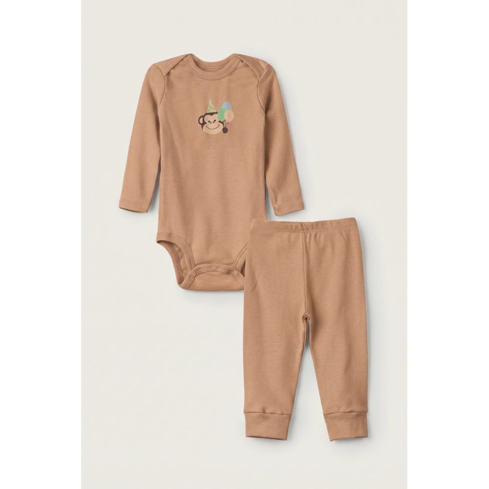 Infantil - Conjunto Body Longo e Calça do Papai Marrom Terra Macaco Aniversário