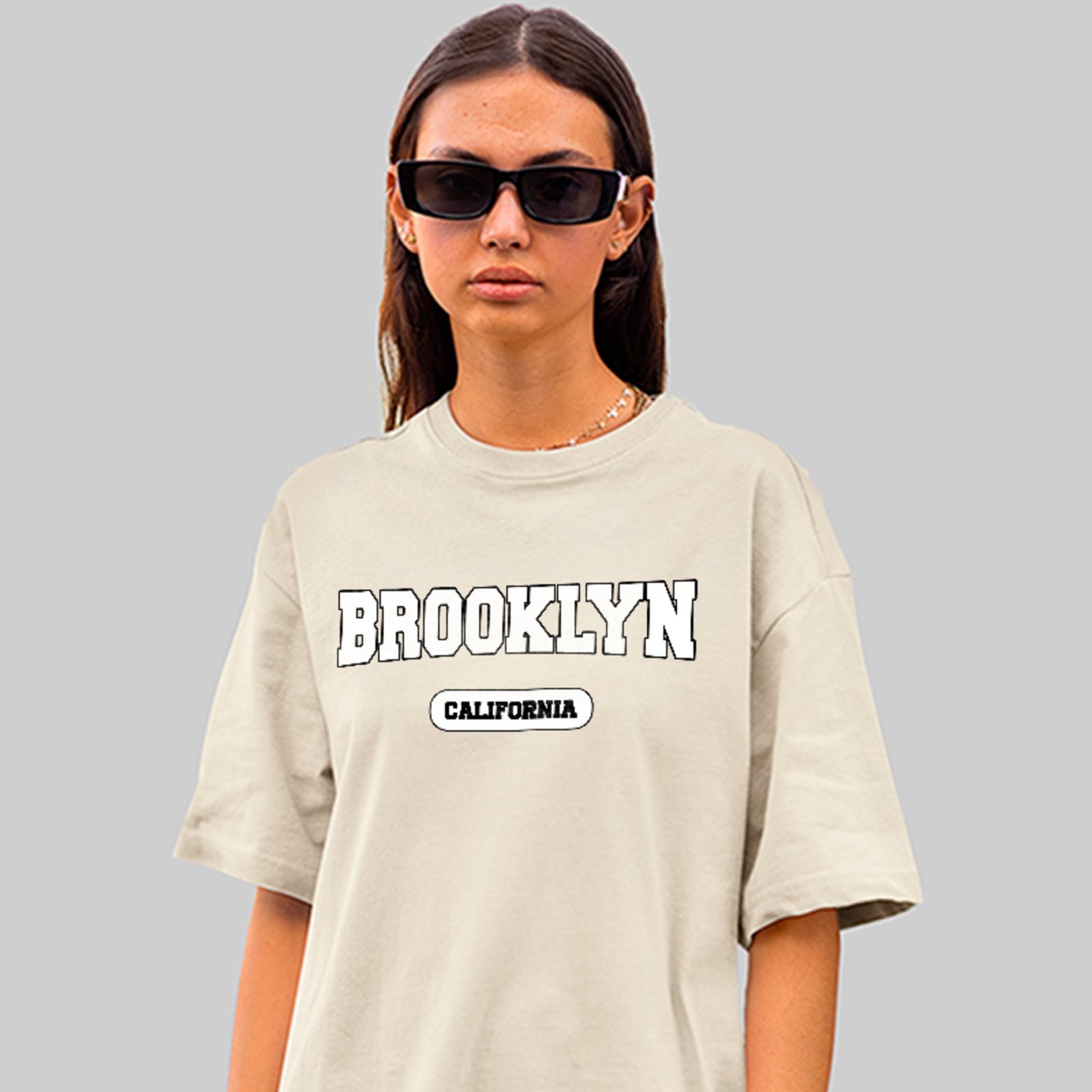 Camiseta Oversized Brooklyn Street Fashion Casual Off White