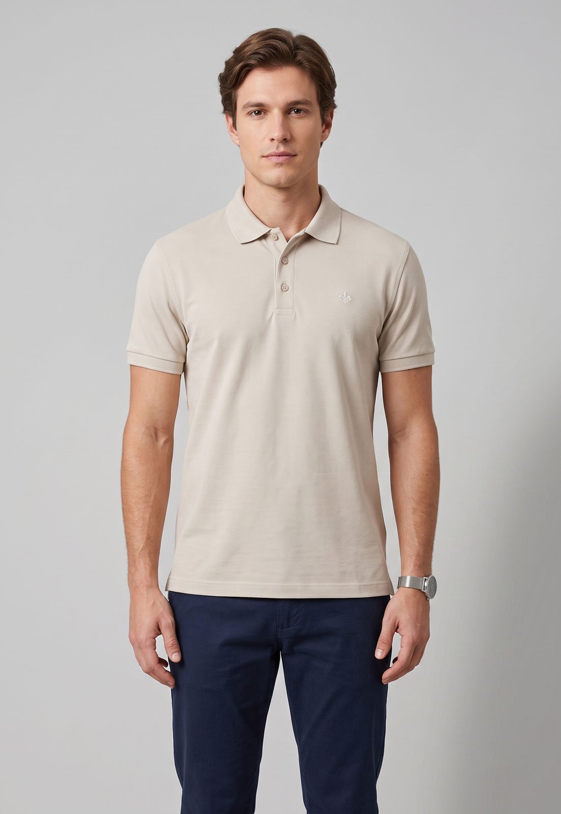 Polo Masculina Dudalina Clássica Logo Bege