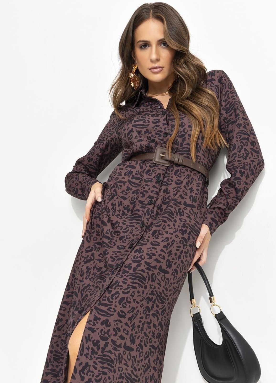 Chemise Feminina Animal Print Em Alfaiataria Sarjada