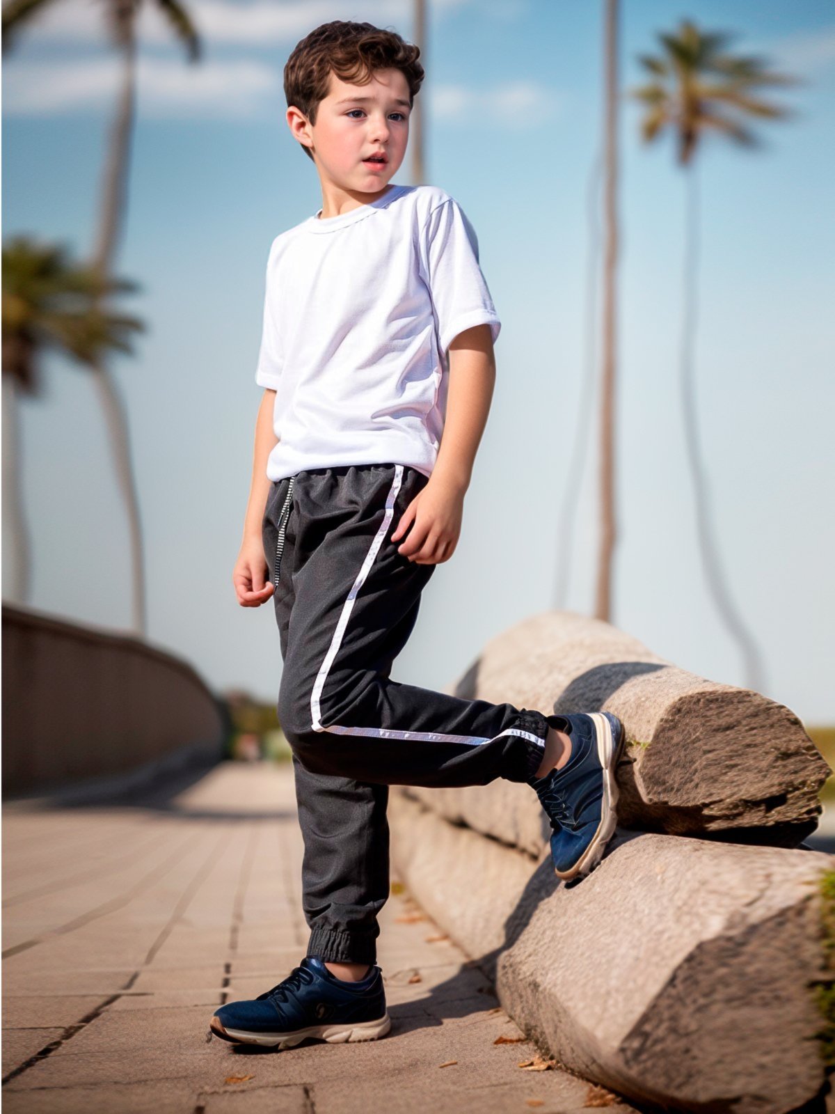 Vista 3 Infantil - Calça Jogger Frents Popular Tactel Leve Listra Lateral Uniforme Frent's preto Frent's preto