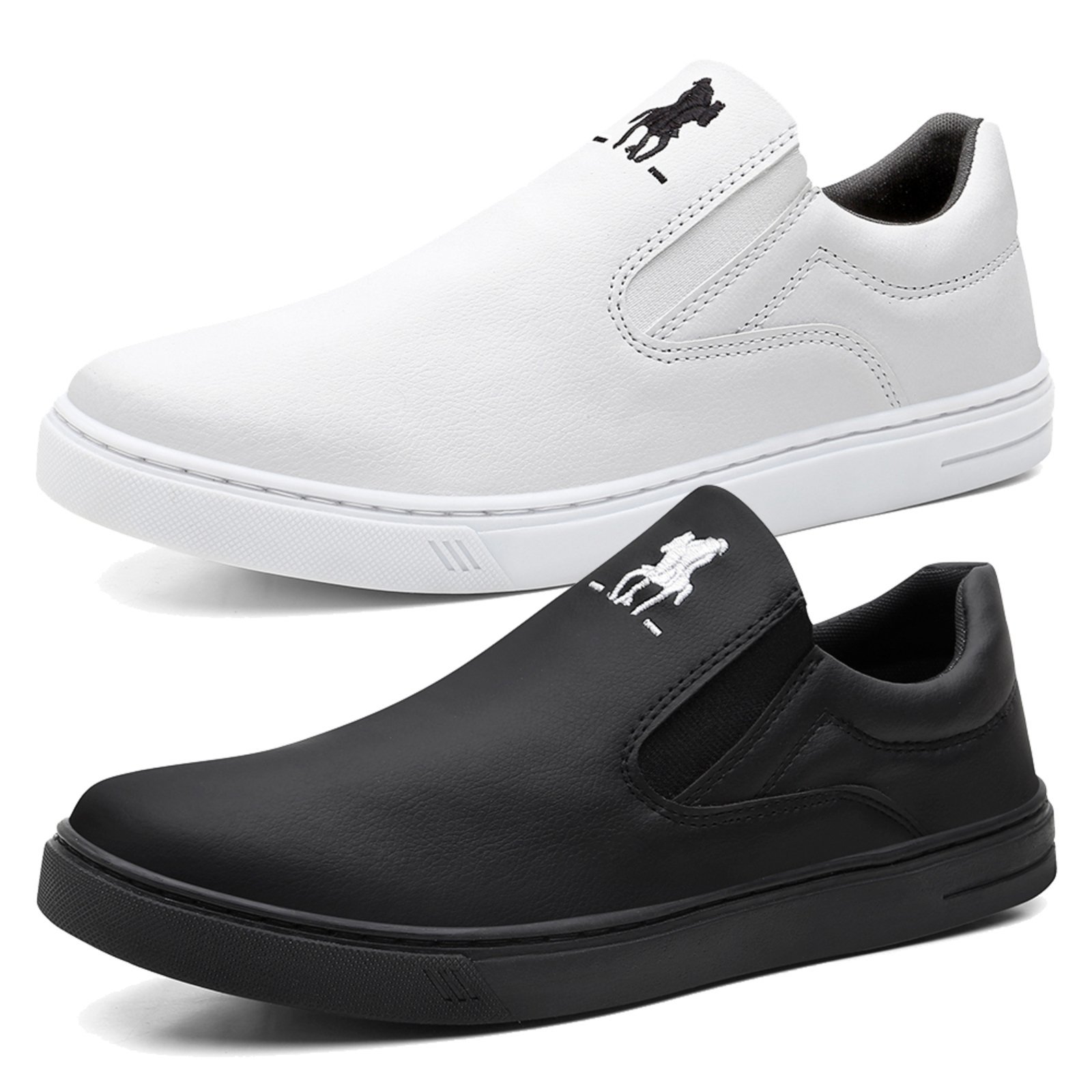 Kit Tenis Slip On Polo Plus Iate Casual Black Branco