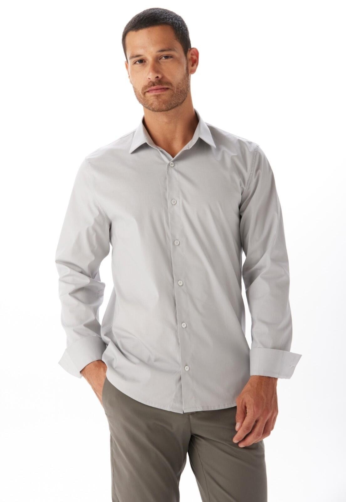 Camisa Tricoline Slim Traymon – Cinza Claro – Xxg