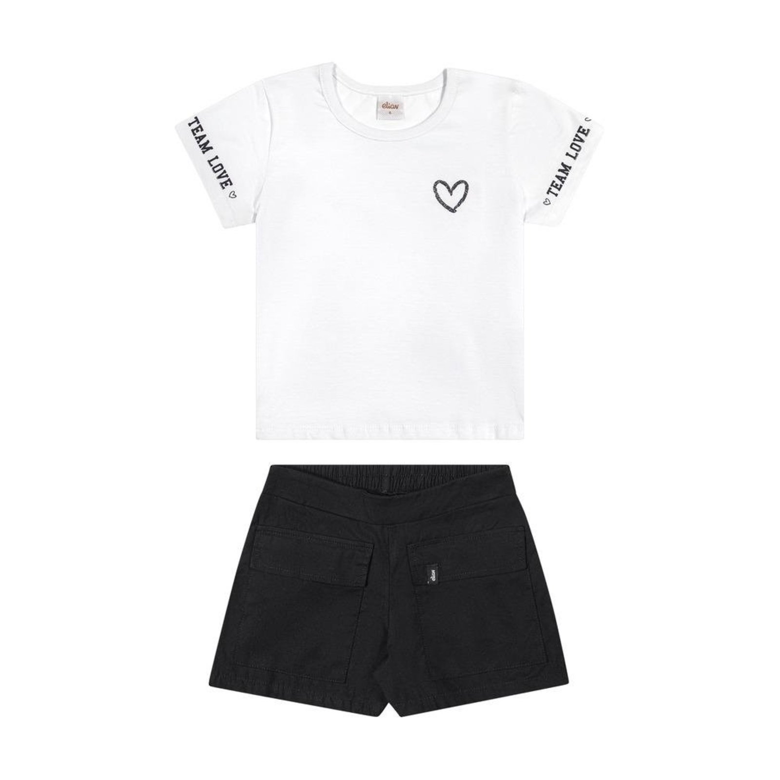 Infantil - Conjunto Blusa Shorts Elian Branco Preto 10 Branco