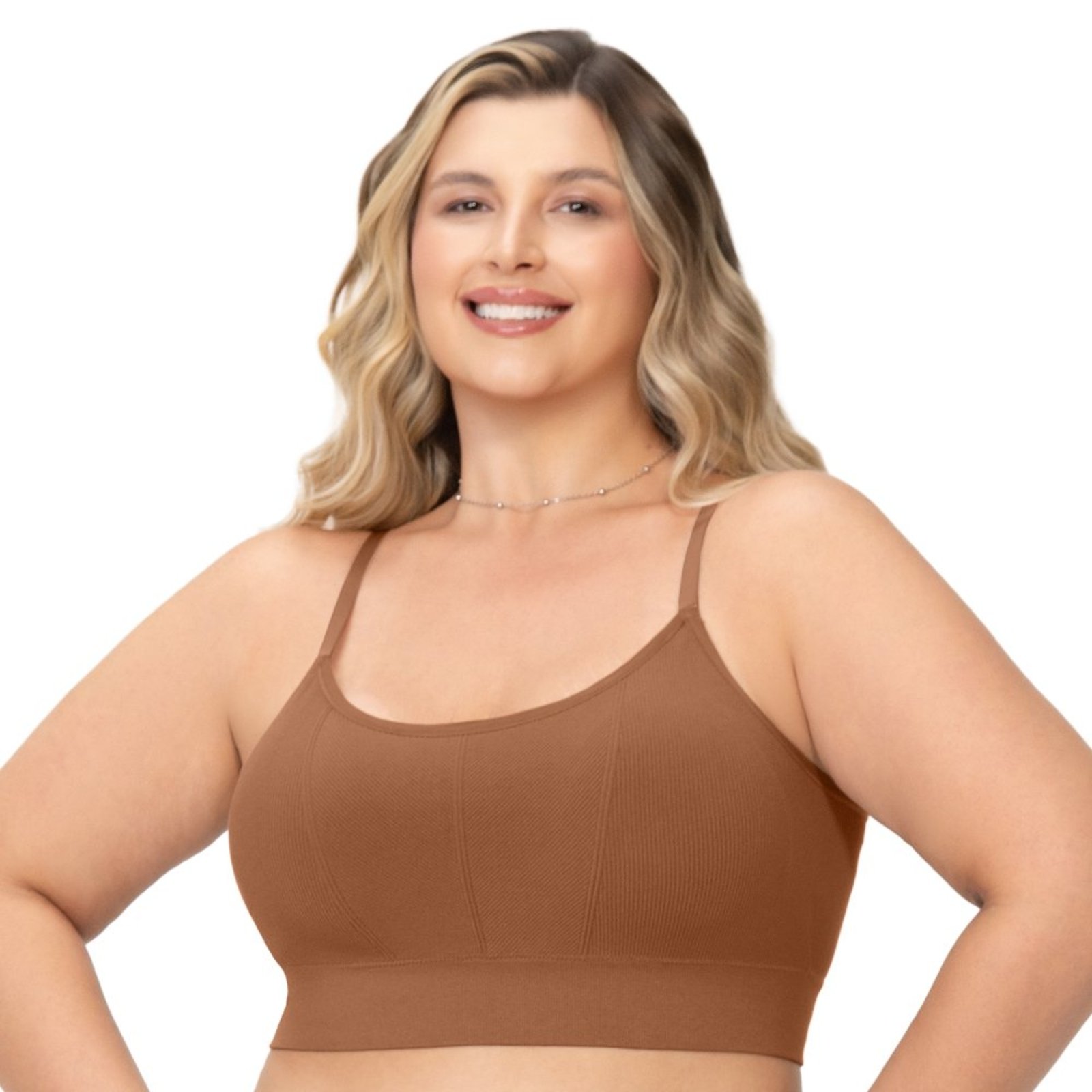 Sutiã Top Plus Size Alças Finas Reguláveis e Bojo Removível Marrom