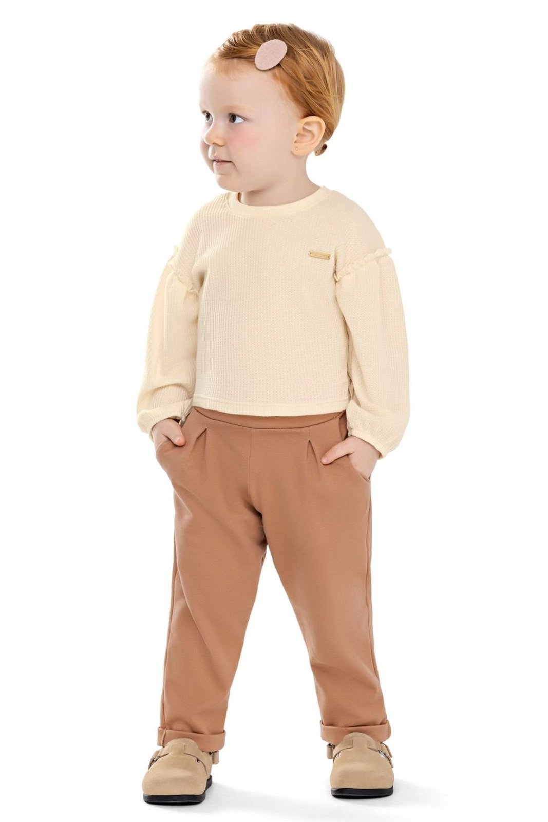 Infantil - Conjunto Menina Malha Tricô Colorittá Bege