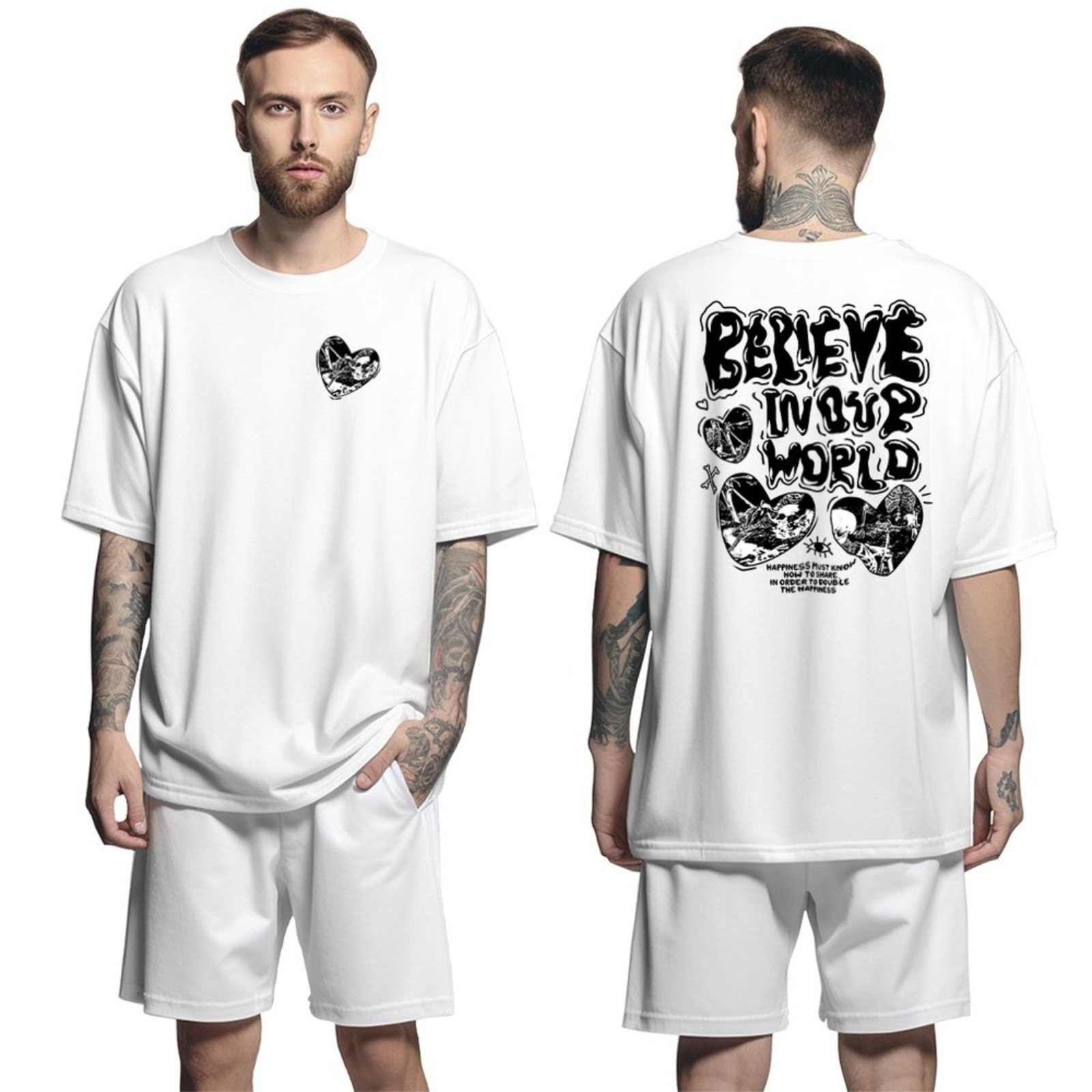 Camisa Camiseta Oversized Streetwar Genuine Grit Masculina Larga 100% Algodão 30.1 Believe in Our World – Branco – P