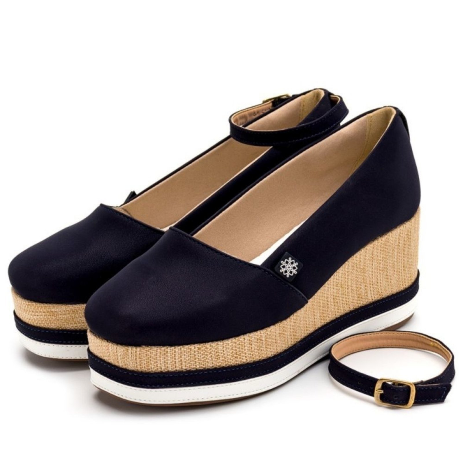 Tênis Feminino Anabela Salto Médio 170407 Napa Azul Marinho