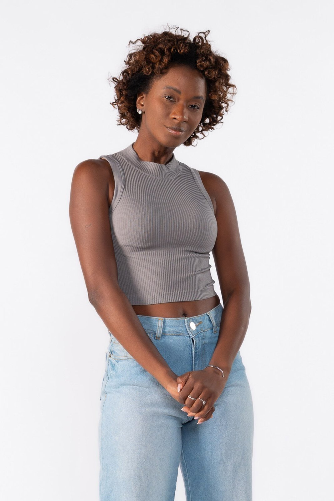 Cropped regata Lamis gola alta Cinza