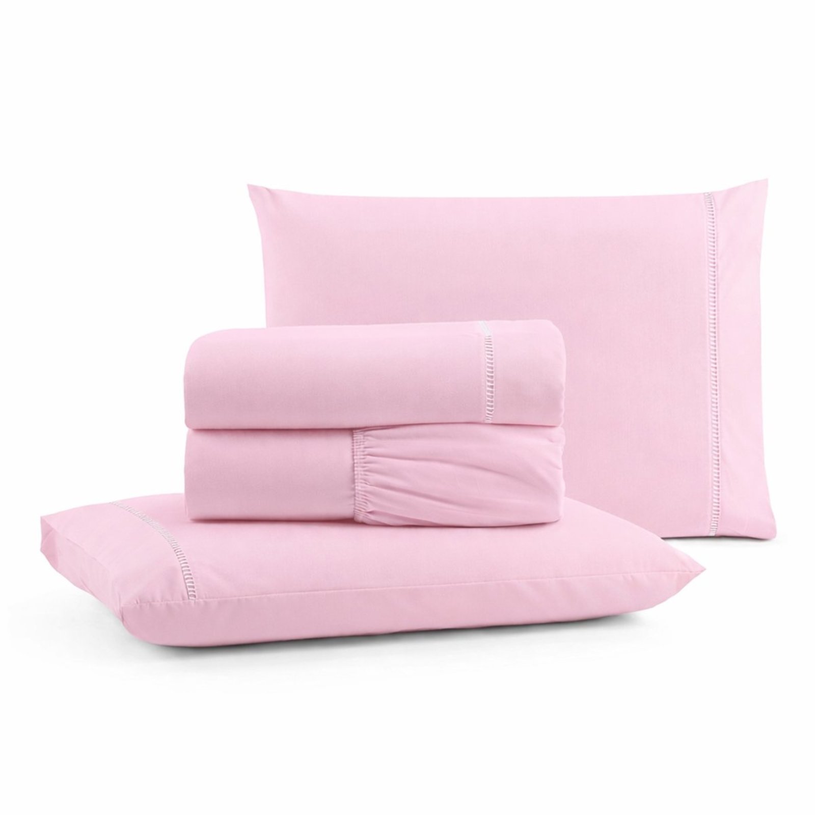 Jogo de Lençol Queen Premium Soft 600 Fios Micropercal Rosa Ponto Palito Toque Macio 4 Peças
