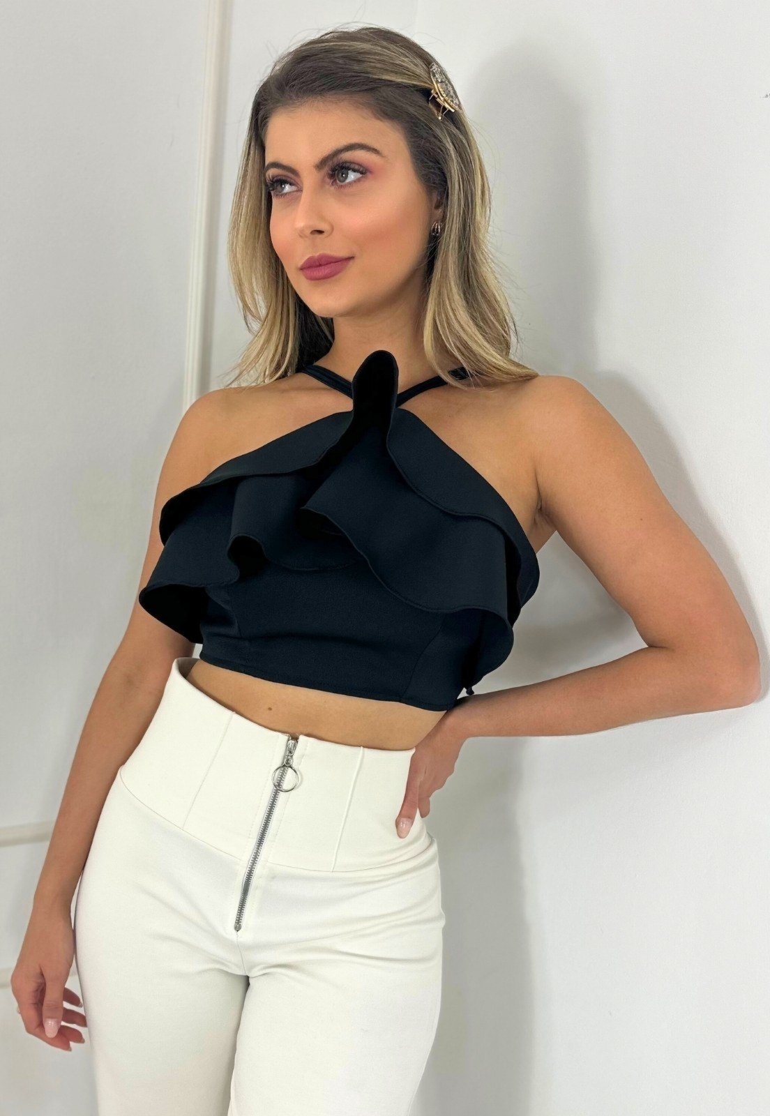 Top Babados Alcinha Luara Preto