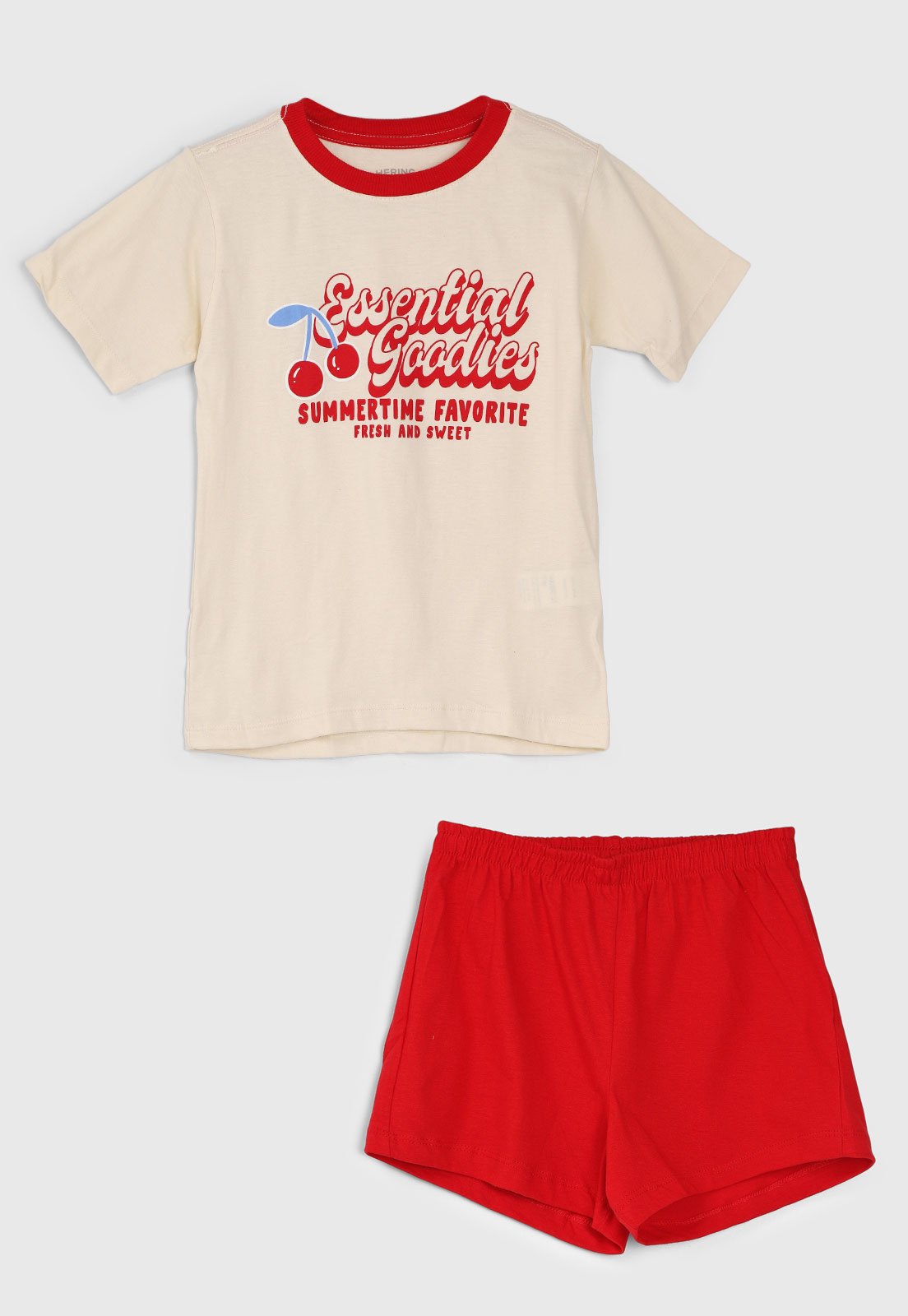 Pijama Curto Hering Estampa Cerejas Vermelha
